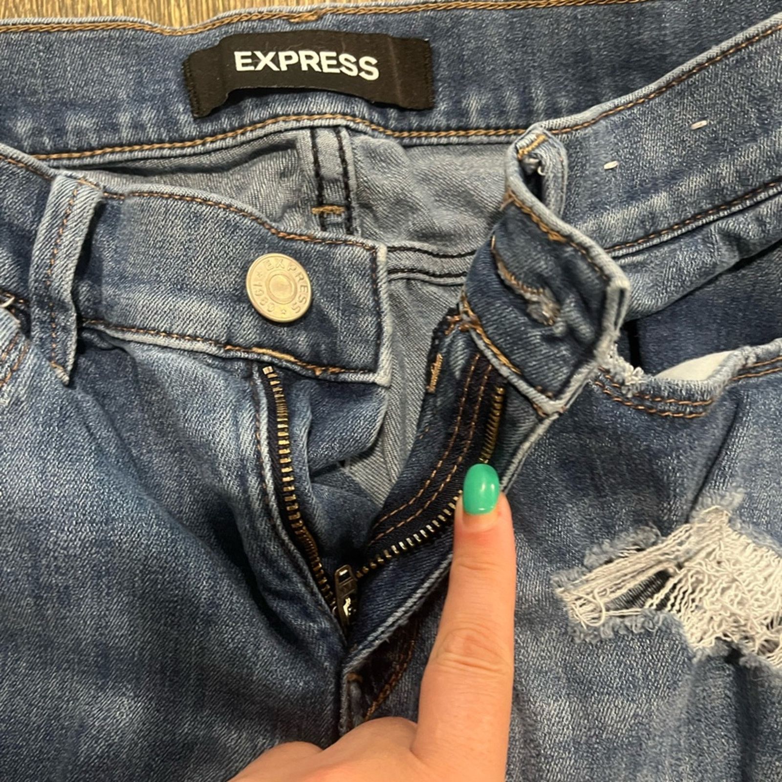 Express Express Legging Jeans Mid-Rise Distressed Stretch Blue Sz 2L Size 26" / US 2 / IT 38 - 6 Thumbnail