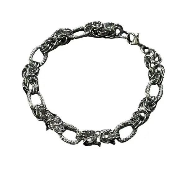 Jewelry Silver Textured Chain Link Men's Bracelet Size ONE SIZE - 5 Thumbnail