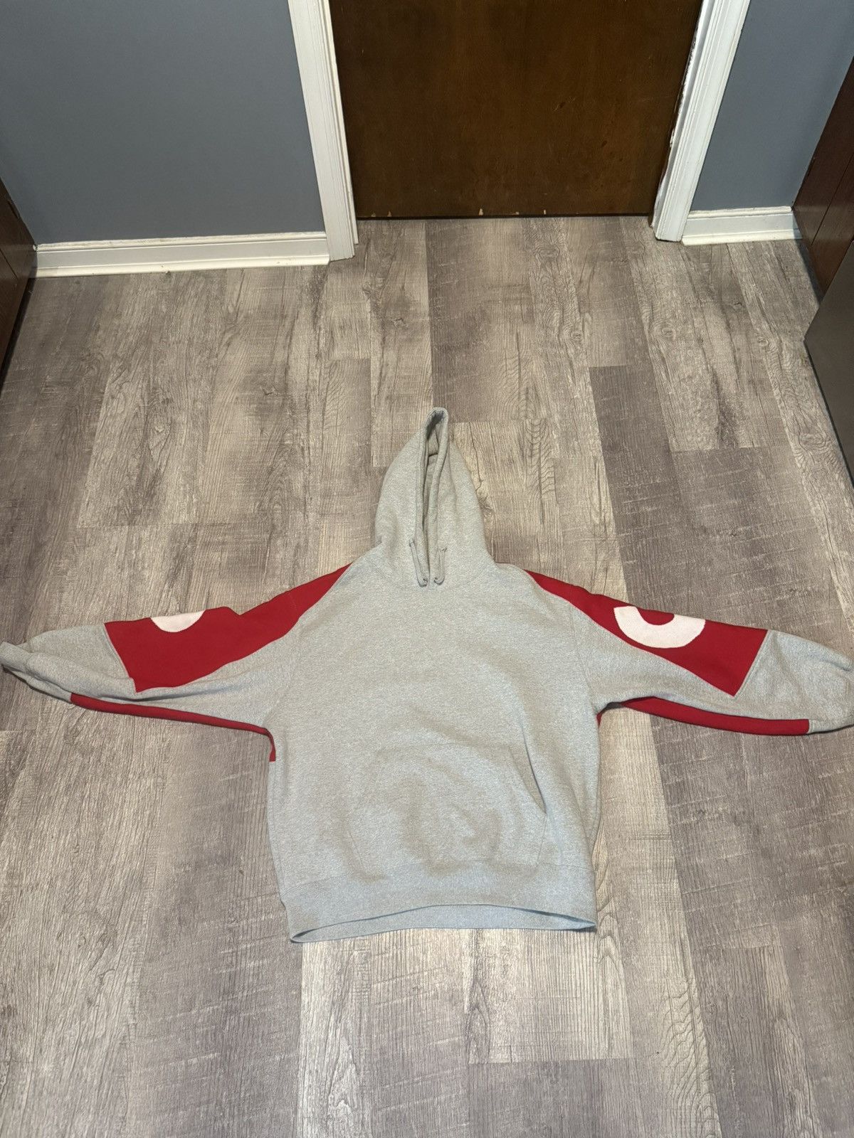 Red Supreme Grey Hoodie Grailed