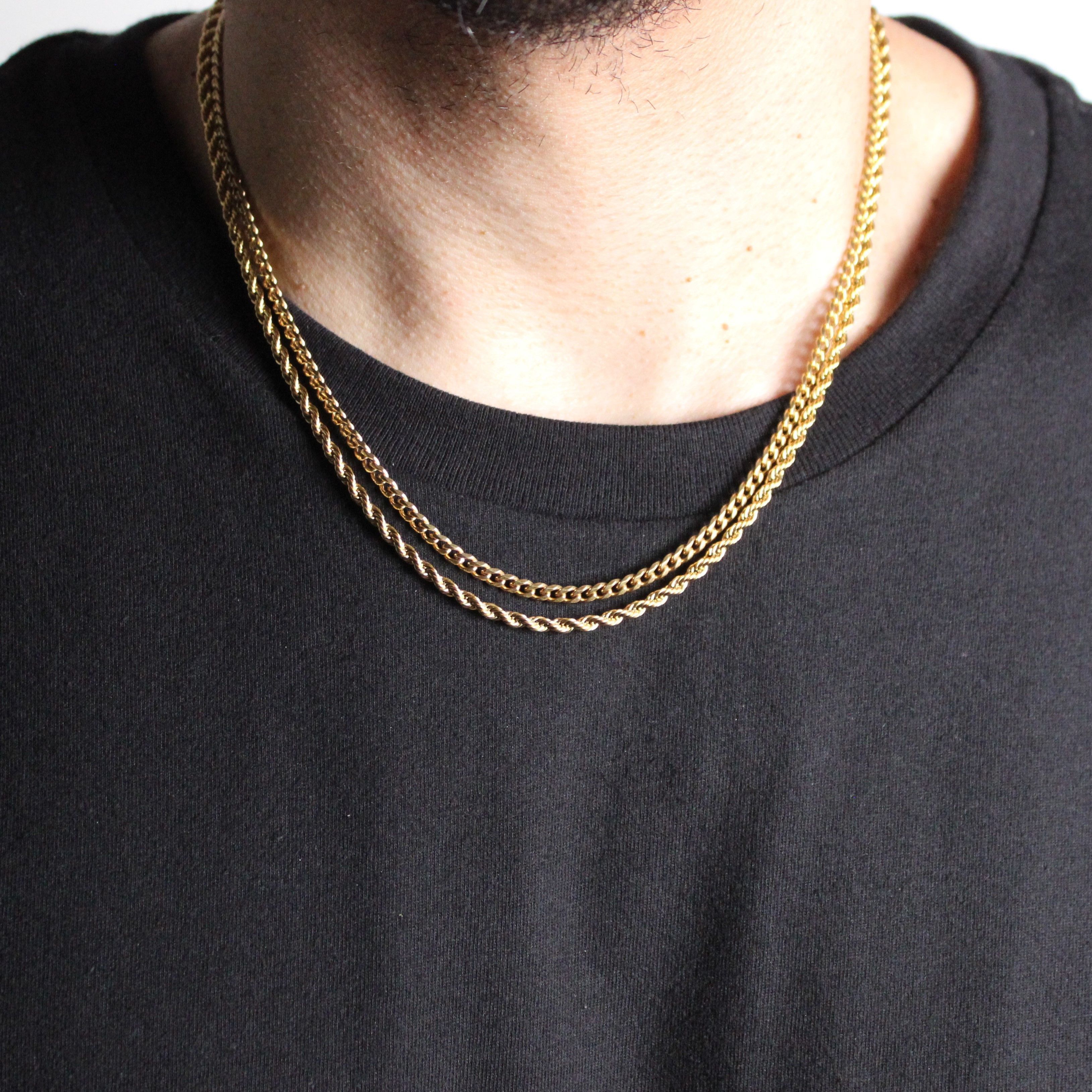 Jewelry Gold 3mm Cuban Link & Rope Chain Set Size ONE SIZE - 2 Thumbnail