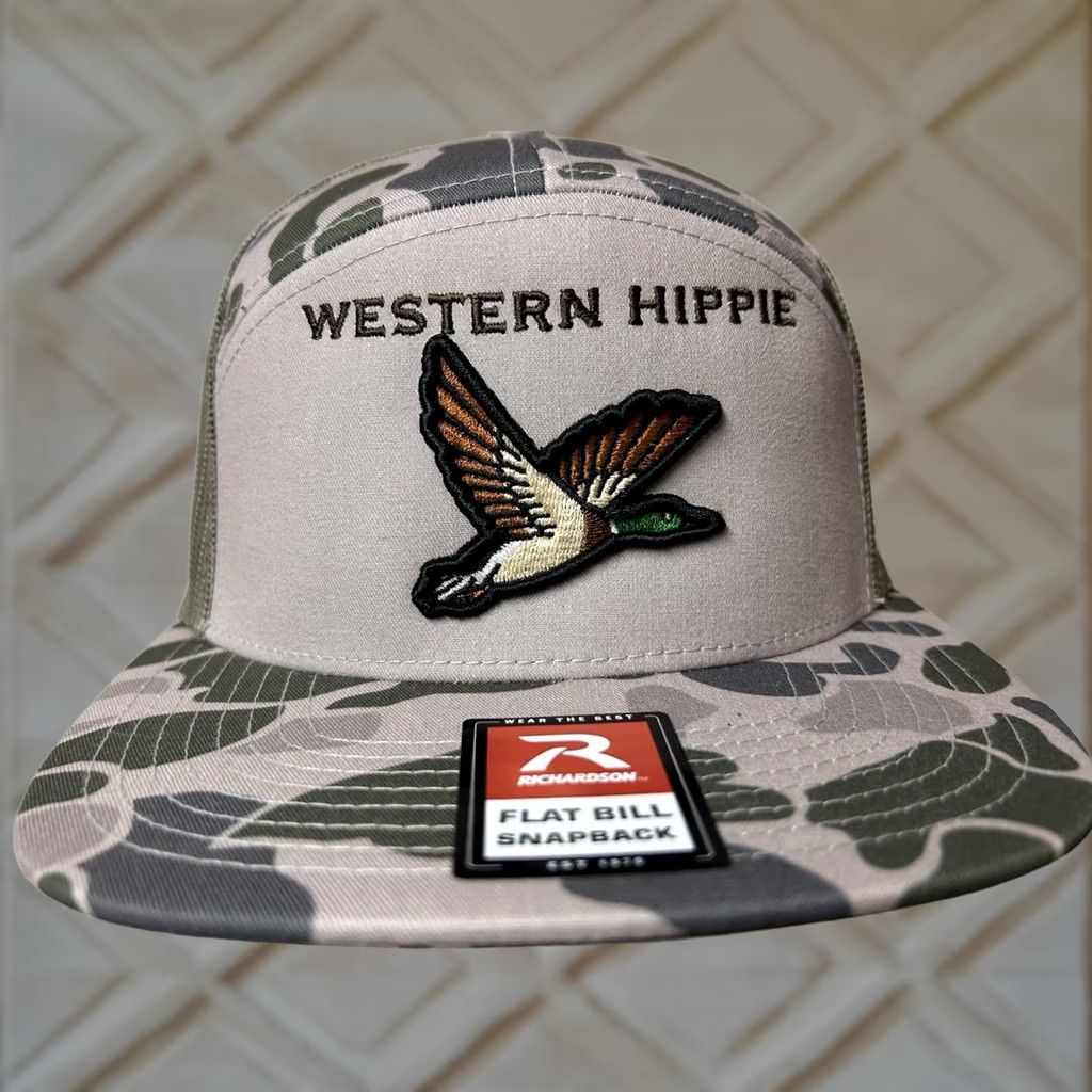 Vintage VINTAGE Western Hippie Lost Duck Camouflage 7 Panel Flat Bill Snapback Hat Camo Men Size ONE SIZE - 1 Thumbnail