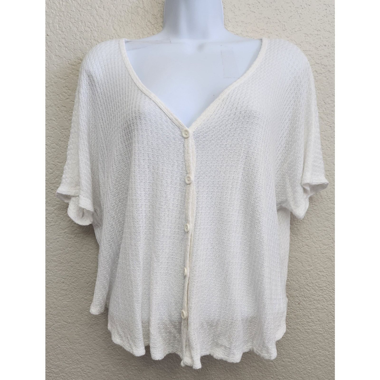 Other Live In The Moment Cream Waffle Knit Button Up Blouse Small Size S / US 4 / IT 40 - 1 Thumbnail