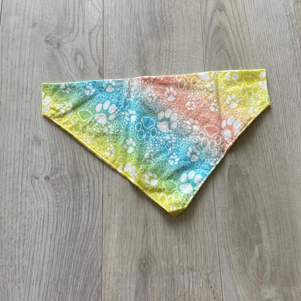 Designer Yellow Floral and Pink Pawprint Dog Bandana Size ONE SIZE - 4 Thumbnail