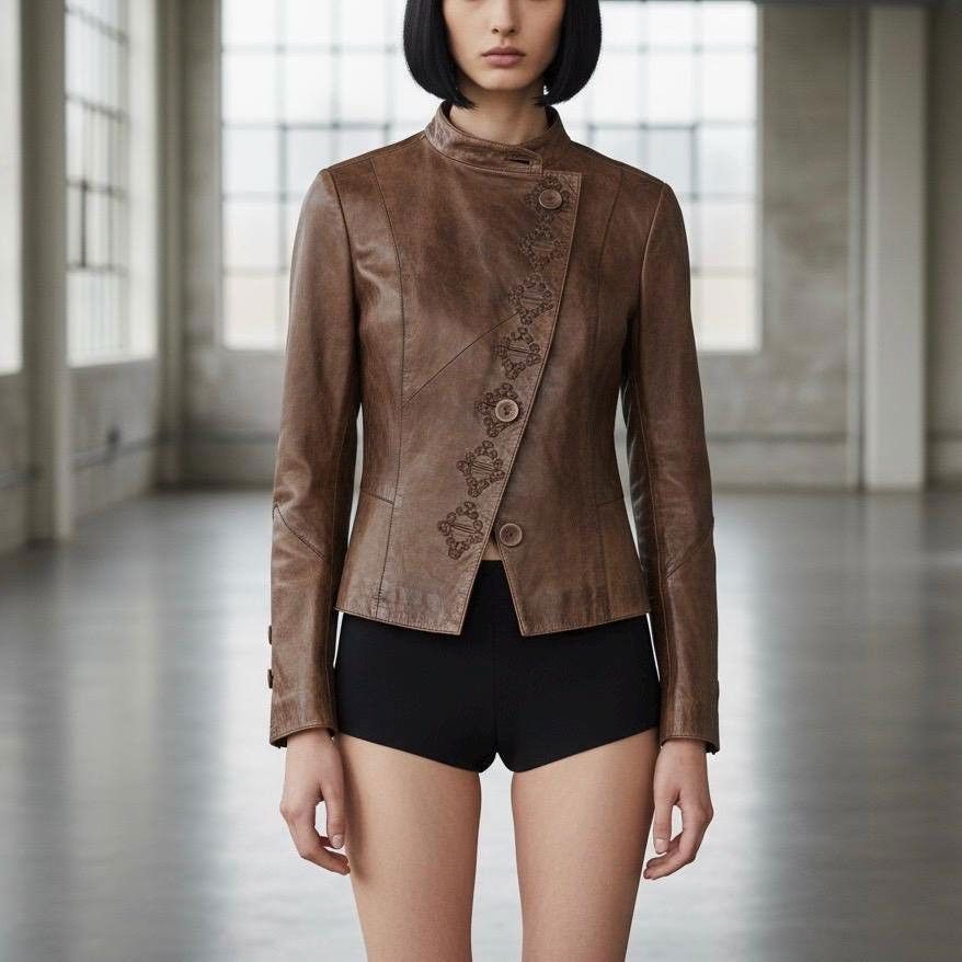 Distressed Military Leather Jacket