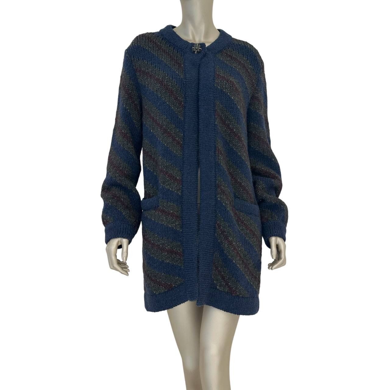 Chanel Chic CHANEL Navy Wool Alpaca Striped Chunky Cardigan Sz 34 Size XS / US 0-2 / IT 36-38 - 1 Thumbnail