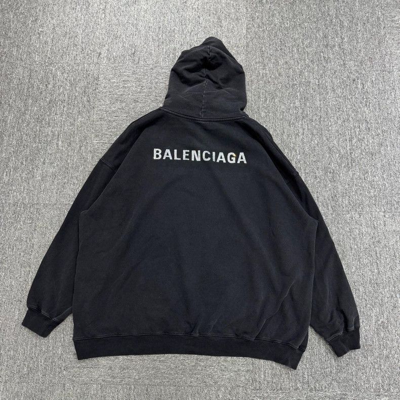 Balenciaga Balenciaga Washed Old Rhinestone Letter Hoodie Size US S / EU 44-46 / 1 - 5 Thumbnail