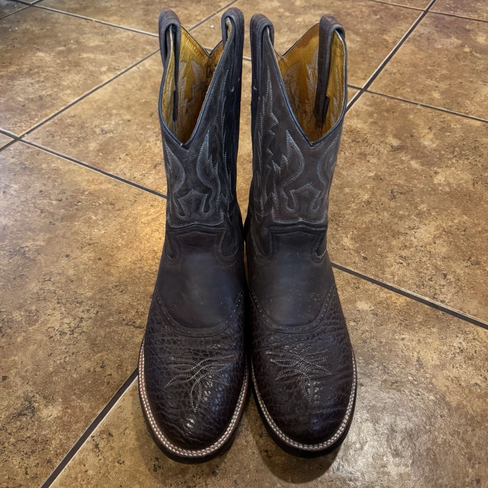 Vintage Ben Miller Mens Cowboy Boots Size 12 13 D Brown Mid Calf Round Toe Vintage Leather Western Boots Mens Size US 12 / EU 45 - 3 Thumbnail
