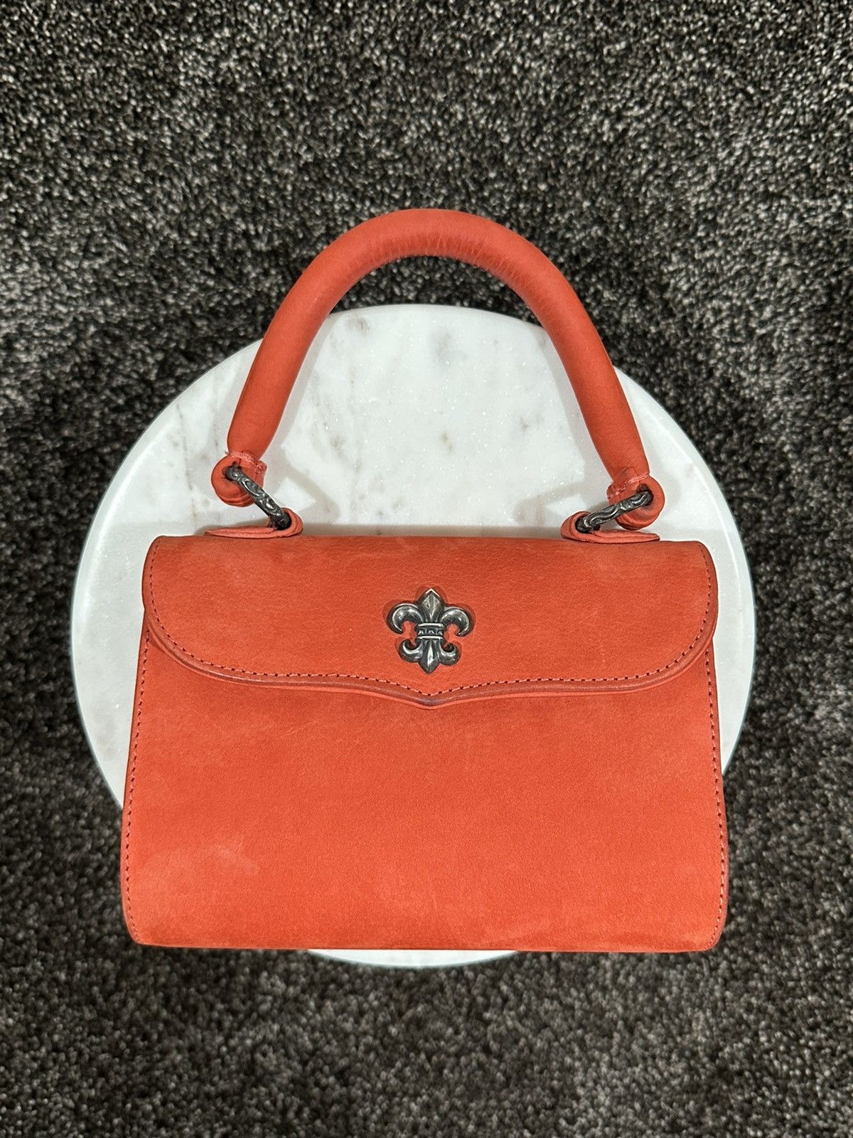 image of Chrome Hearts Doc Adams Fleur De Lis Suede Orange Handle Bag, Women's
