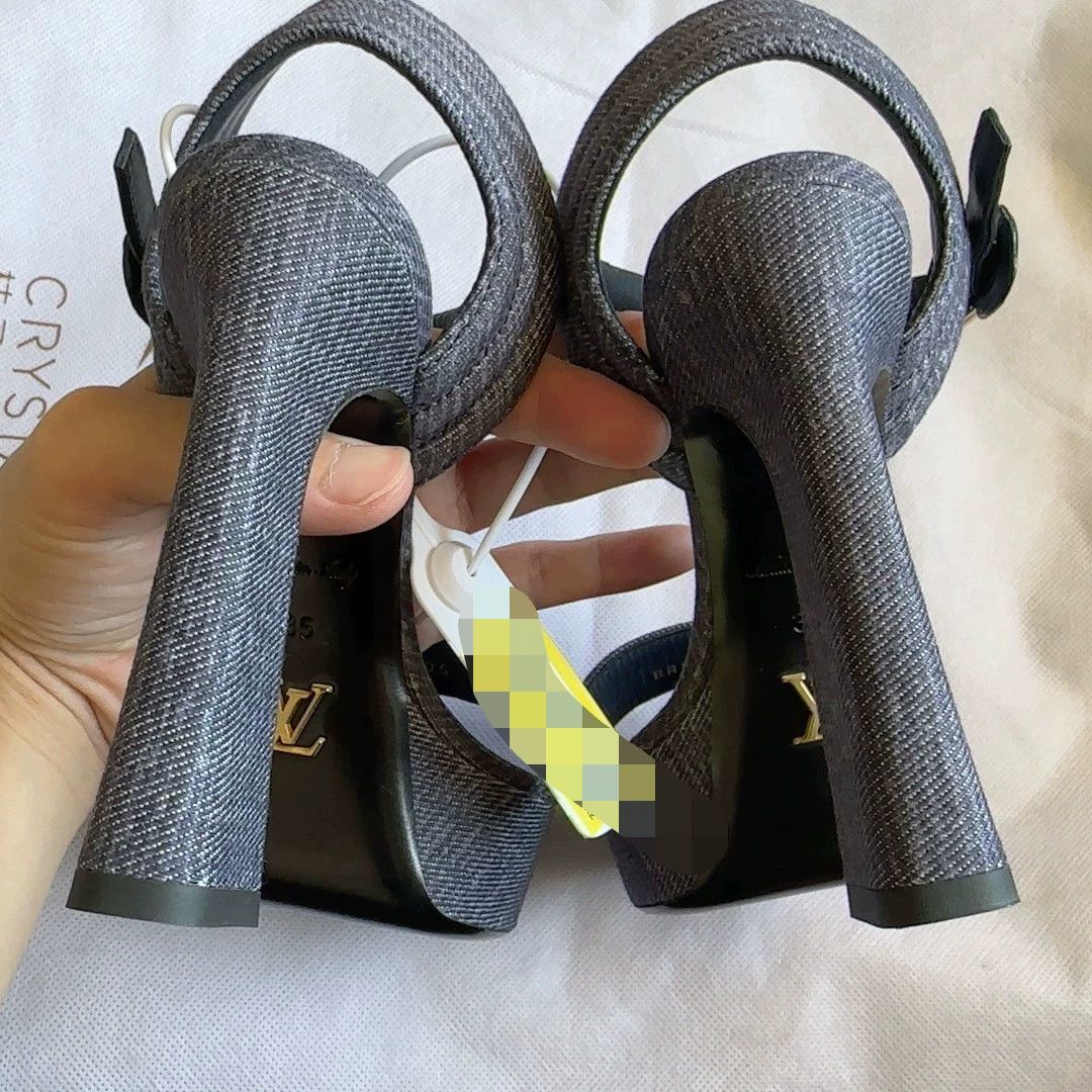 Louis Vuitton LV Women's New Denim Platform Heel Sandal 12.5cm 35 Size US 4.5 / IT 34.5 - 9 Thumbnail
