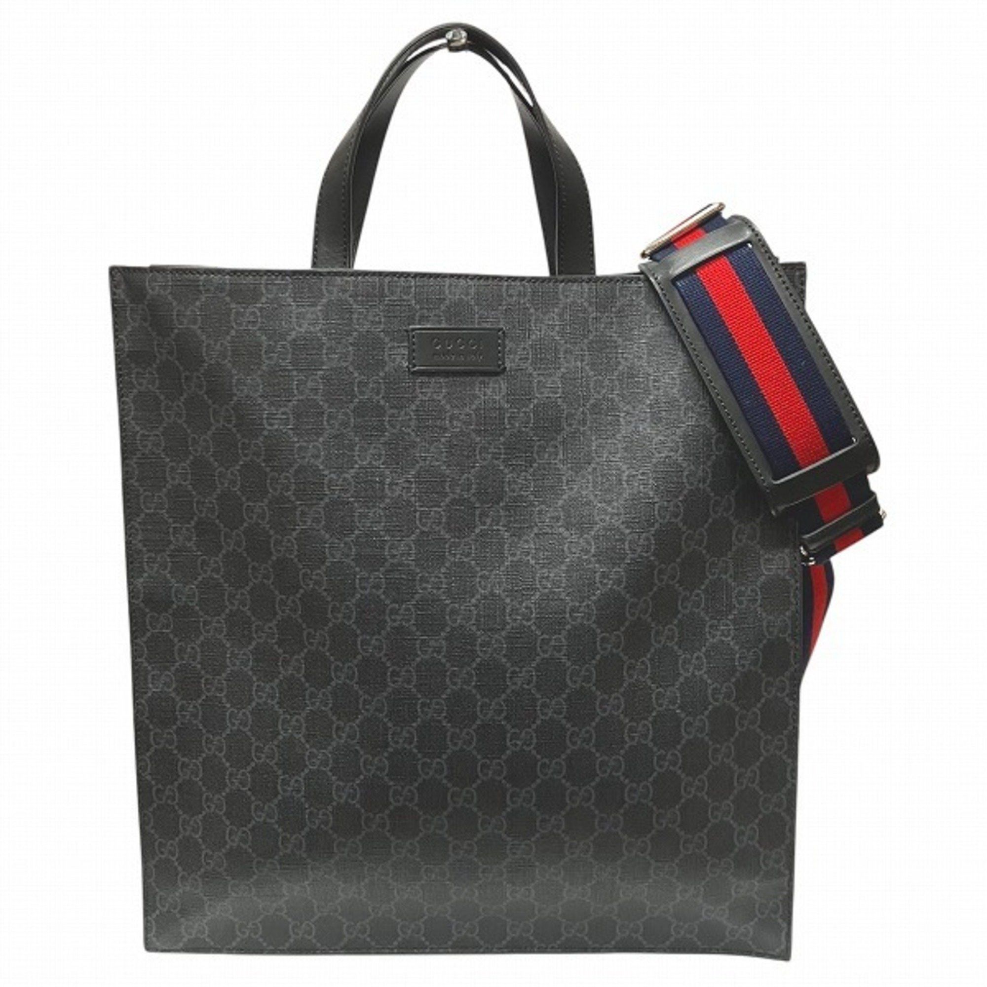 Gucci 495559 GG Supreme 2Way Bag Shoulder Tote Men Women in Black