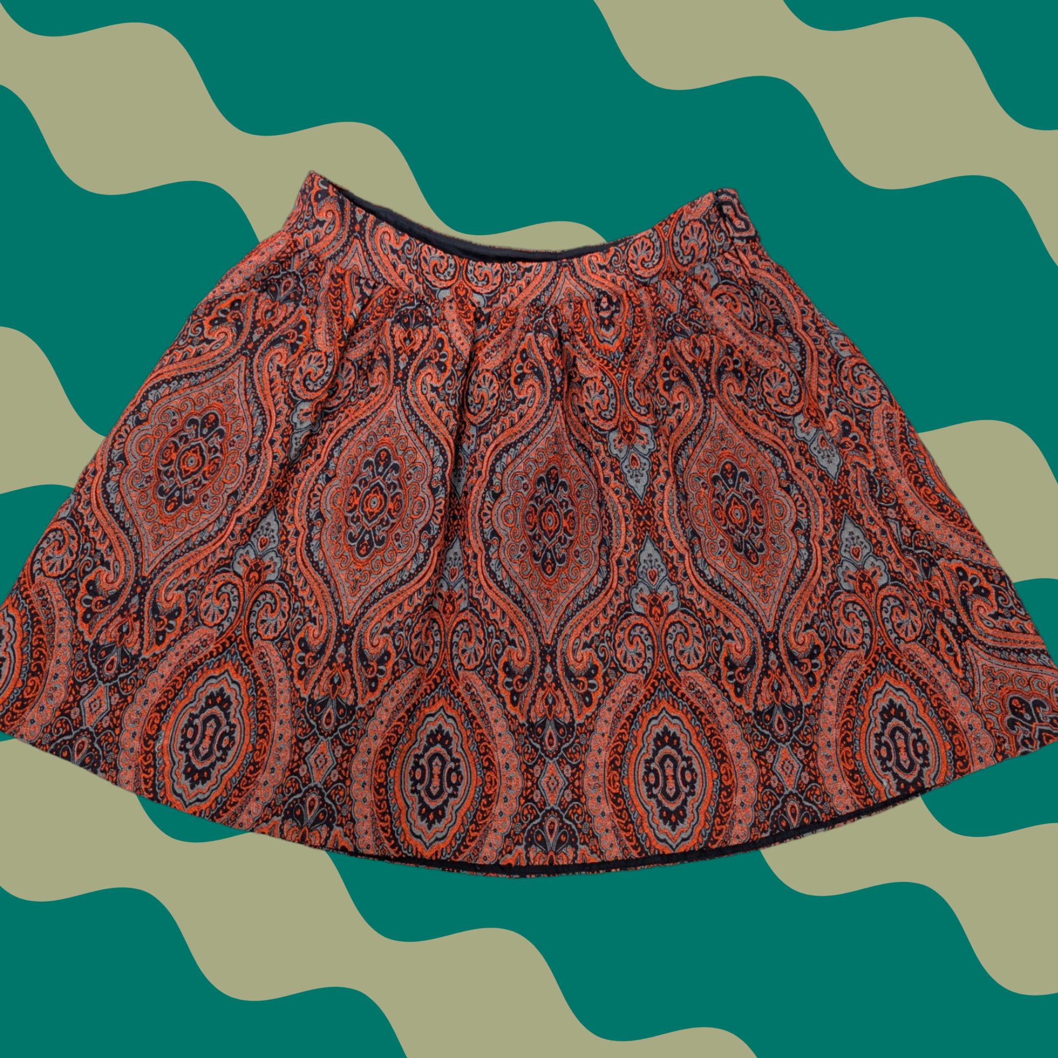 Anthropologie Moulinette Soeurs Karachi A-Line Jacquard Skirt Above Knee Size M Womens Orange Navy Size 32" / US 10 / IT 46 - 1 Thumbnail
