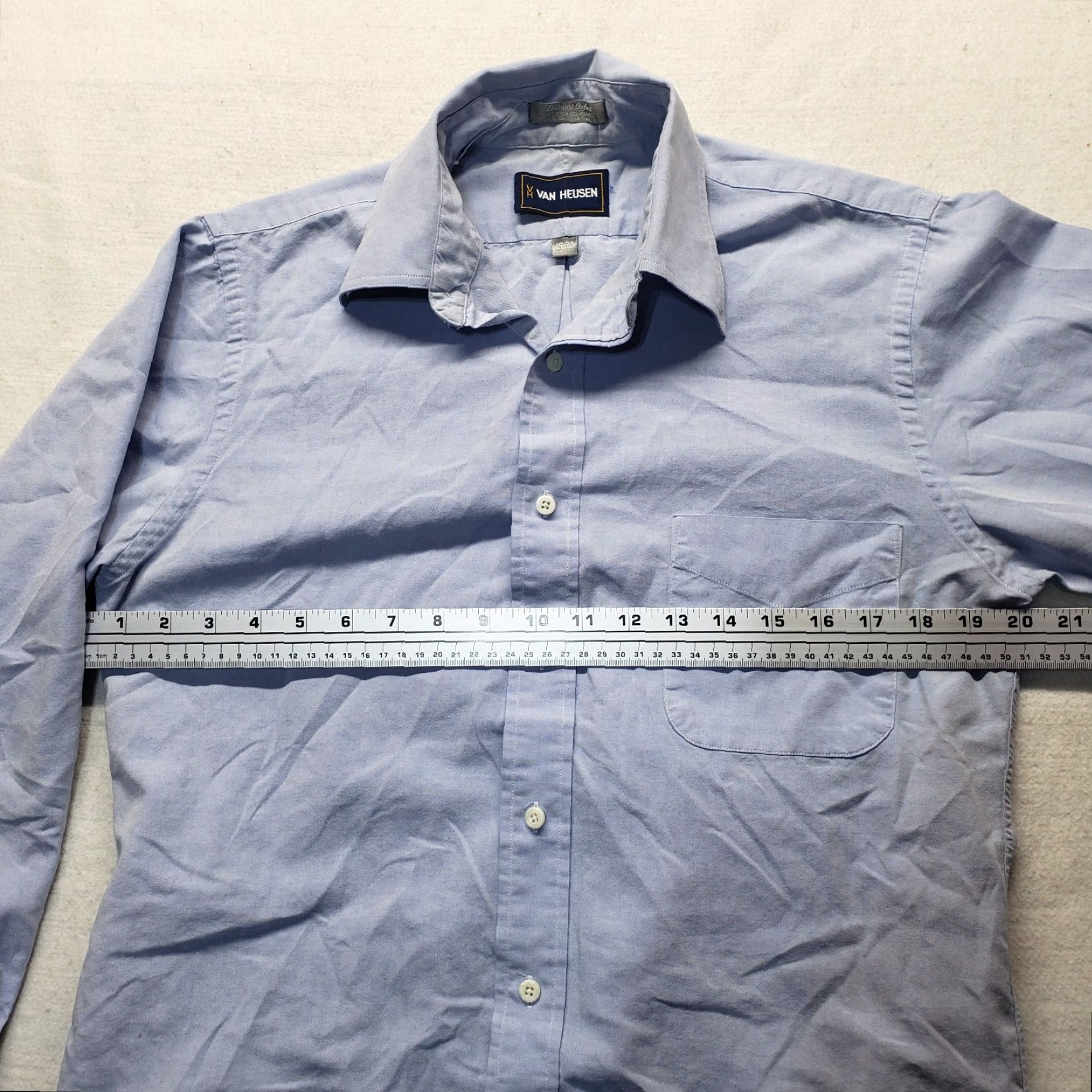 Van Heusen Van Heusen Shirt Blue Solid Button Up Long Sleeve Adult Mens Size 15 32 Regular Cotton Blend Polyester Blend Size US M / EU 48-50 / 2 - 4 Thumbnail