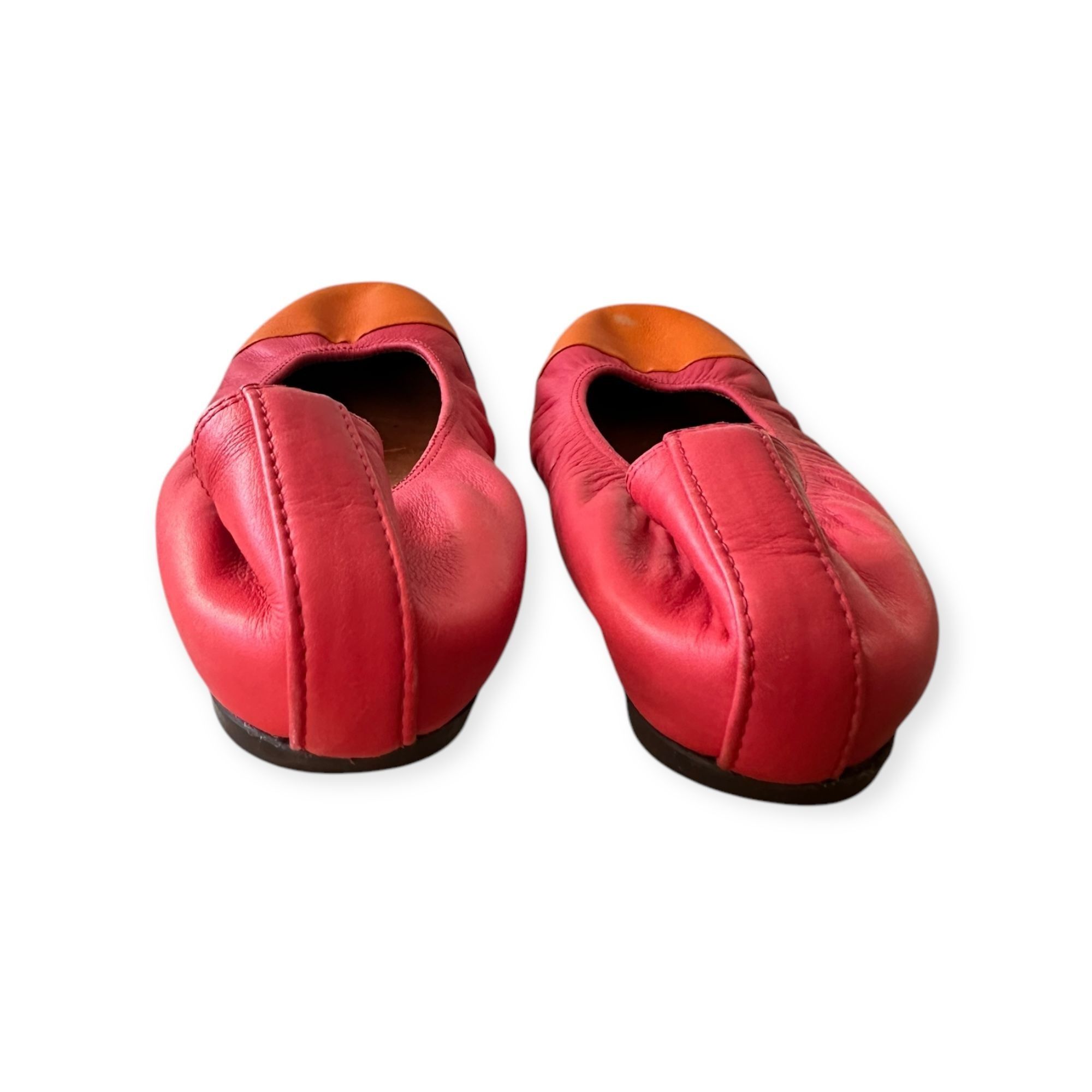 Lanvin Lanvin Cap-Toe Ballerina Flats. in Red /Orange Leather, 39 Size US 9 / IT 39 - 9 Thumbnail