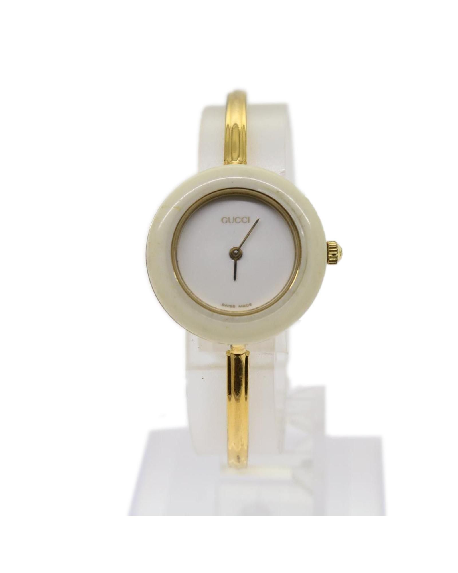 image of Gucci Gold Tone White Metal Watch - Swiss Made, Women's