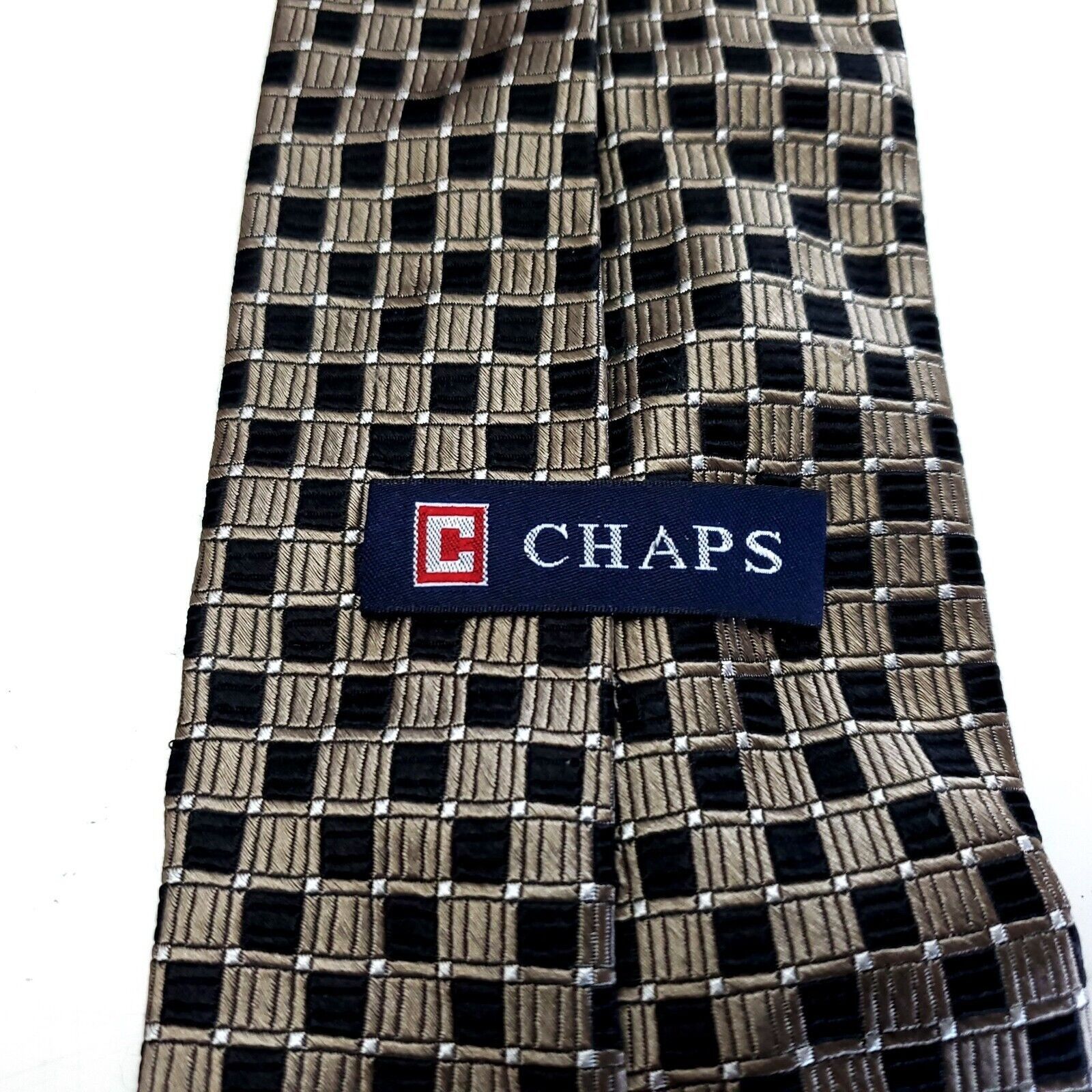 Chaps Chaps Woven Black Tan Geometric Silk Tie Short Size ONE SIZE - 3 Thumbnail