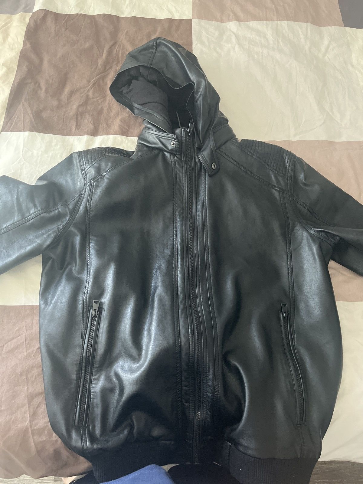 I.N.C XL leather jacket used removable leather hoodie Size US XL / EU 56 / 4 - 2 Thumbnail