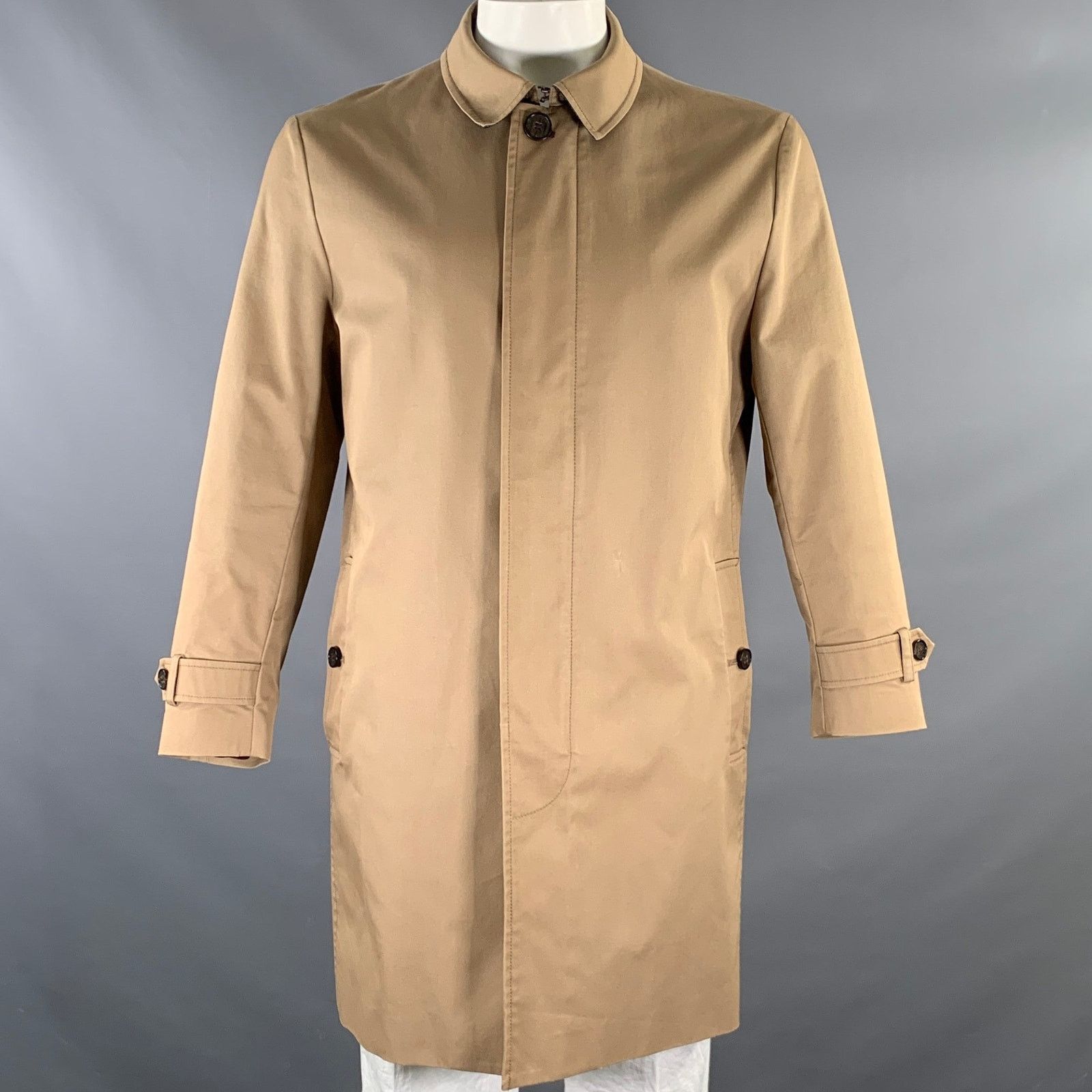 Ted Baker TED BAKER Size L Khaki Solid Cotton Polyamide Overcoat Coat Size US L / EU 52-54 / 3 - 1 Thumbnail