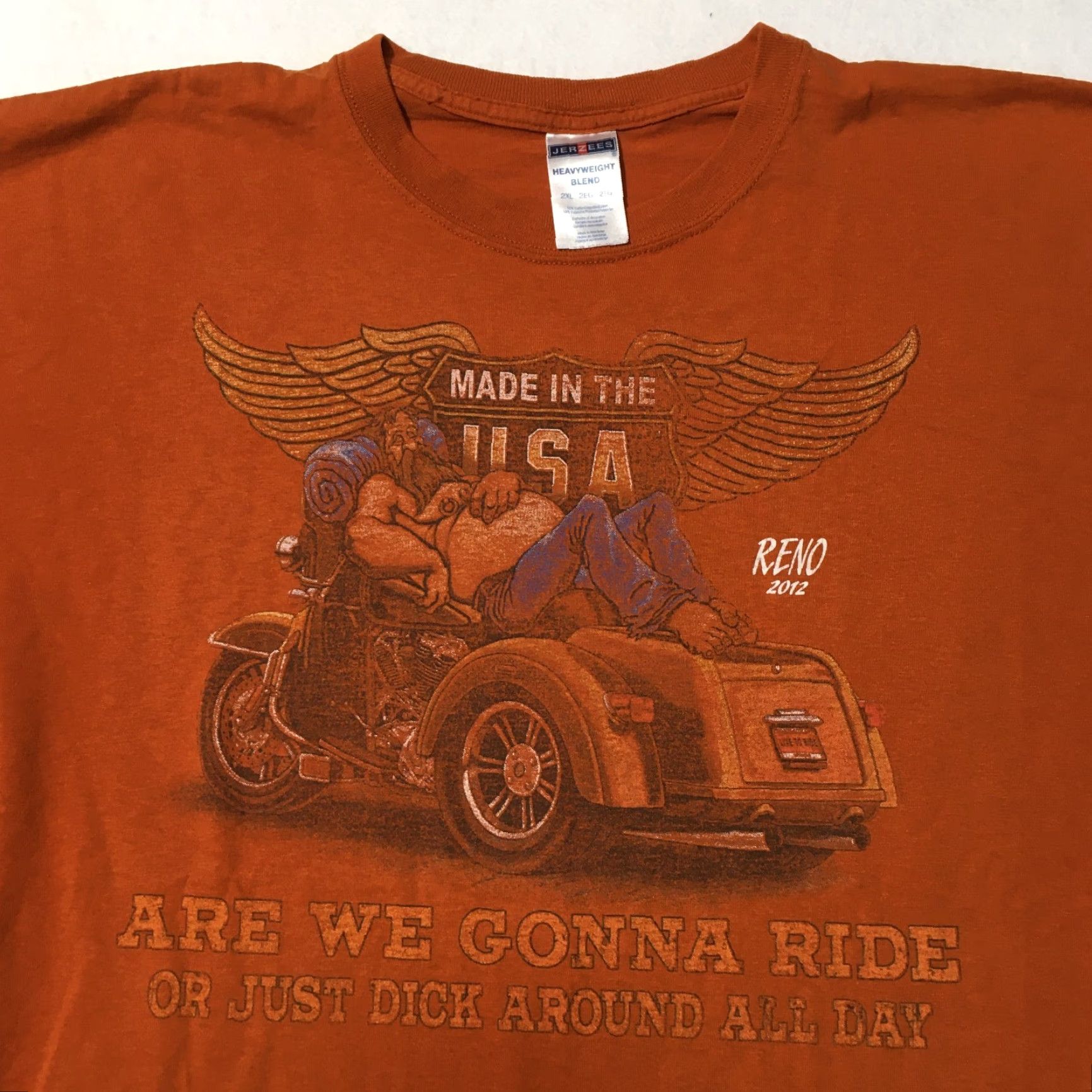 Jerzees VINTAGE Jerzees Reno Nevada 2XL T-shirt ORANGE GRAPHIC HORSE MOTORCYCLE Shirt Mens 2XL Orange Vintage Size US XXL / EU 58 / 5 - 2 Thumbnail