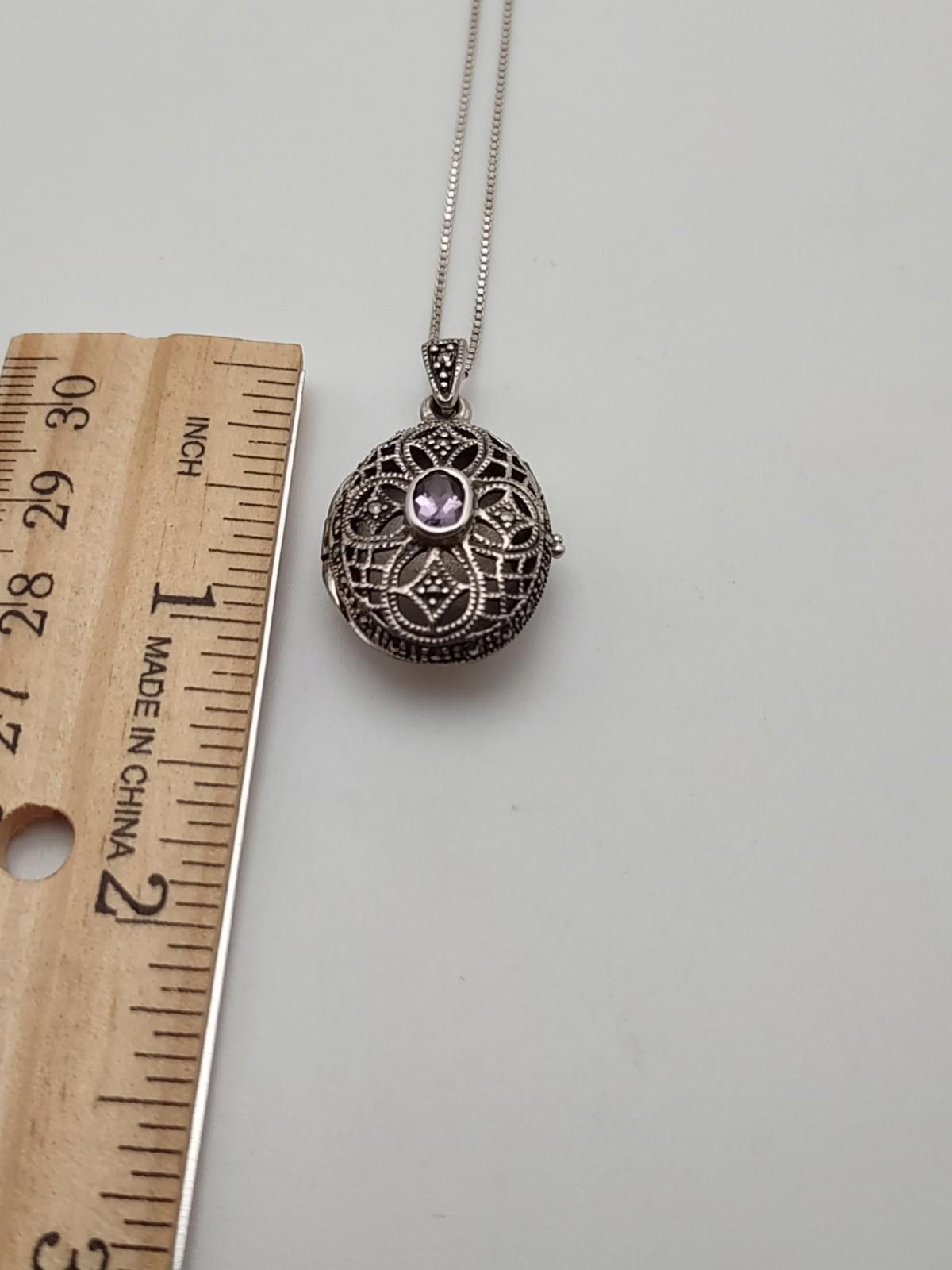 The Unbranded Brand Sterling Silver Locket Amethyst Style Stone 925 24” Chain Size ONE SIZE - 2 Thumbnail