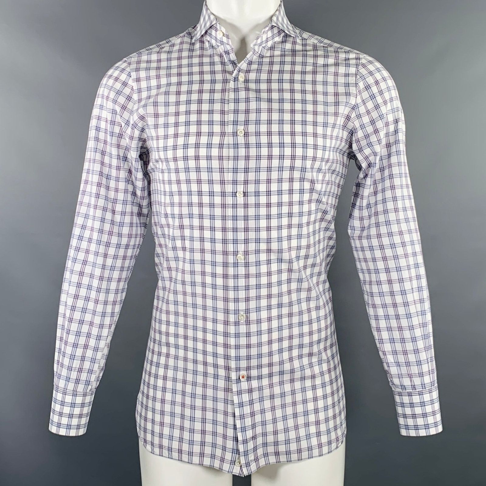 Multi Color Plaid Cotton Spread Collar Long Sleeve Shirt