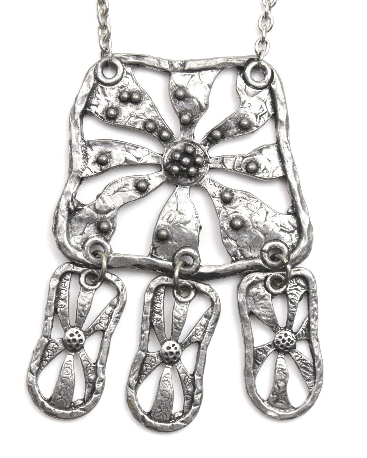 Hysteric Glamour 1970S JAPANESE MADE HAMMERED FLORAL PANEL DANGLE NECKLACE Size ONE SIZE - 1 Thumbnail