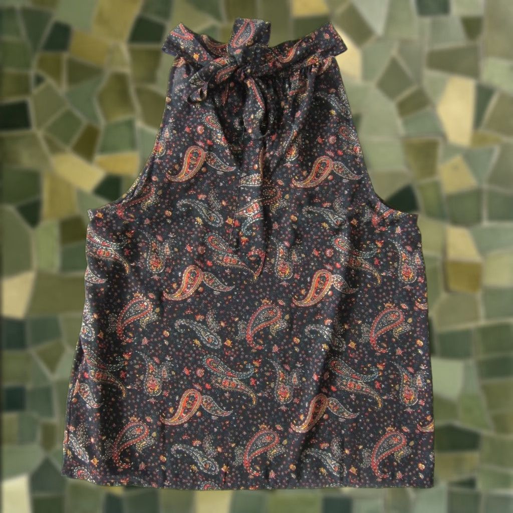J.Crew J.Crew Black Green Orange Gold Paisley Floral Mock Neck Sleeveless Blouse 6 Size M / US 6-8 / IT 42-44 - 1 Thumbnail
