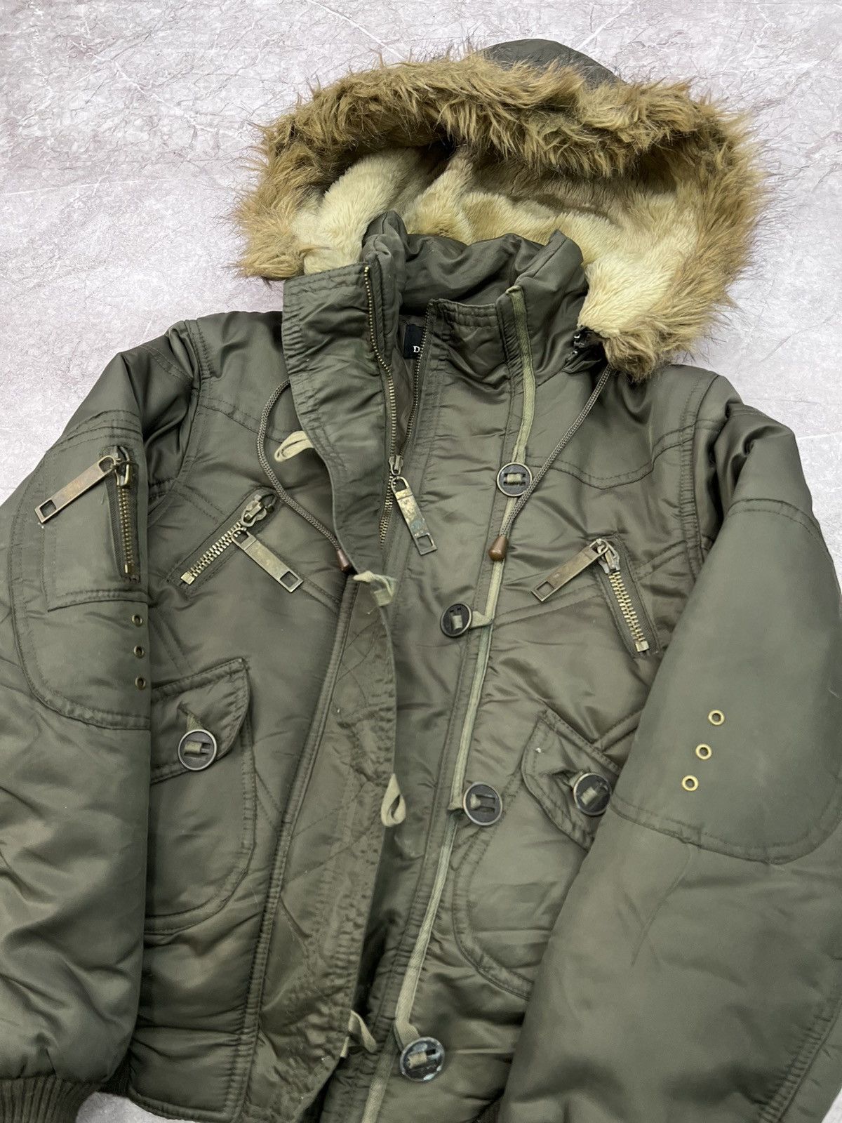 2000s Japanese Punk Grunge Fur Puffer Jacket opium style