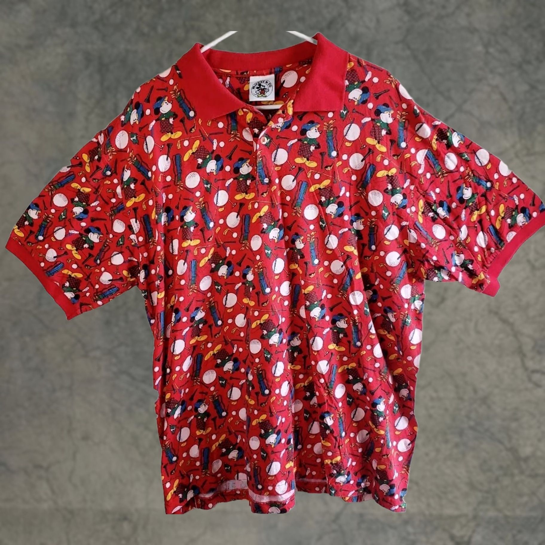 Disney VINTAGE Mickey & Co. Golf Polo Shirt XL Red Shirt Mens 90s Mickey Golfing Pattern Button-Up Polo Size US XL / EU 56 / 4 - 1 Thumbnail
