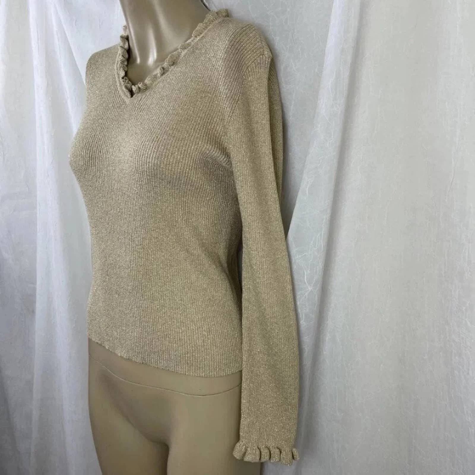 Vintage VTG Y2K Liz Claiborne Lizsport Petite Gold Shimmer Sweater Size S / US 4 / IT 40 - 2 Thumbnail