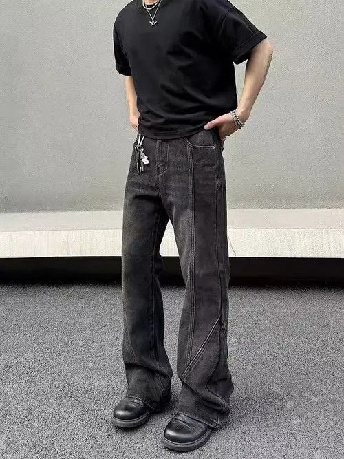 VIBE Washed Black Spliced Micro Flare Straight Leg Jeans Size US 34 / EU 50 - 6 Thumbnail