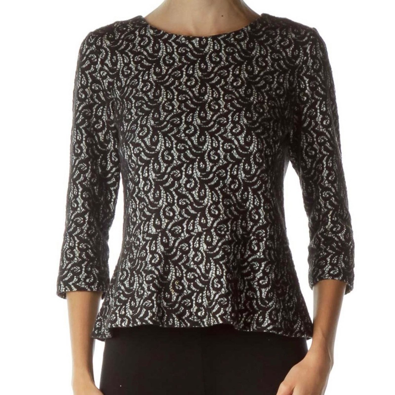 J.Crew J Crew Black Peplum Lace Blouse Top Womens Medium Size M / US 6-8 / IT 42-44 - 2 Thumbnail
