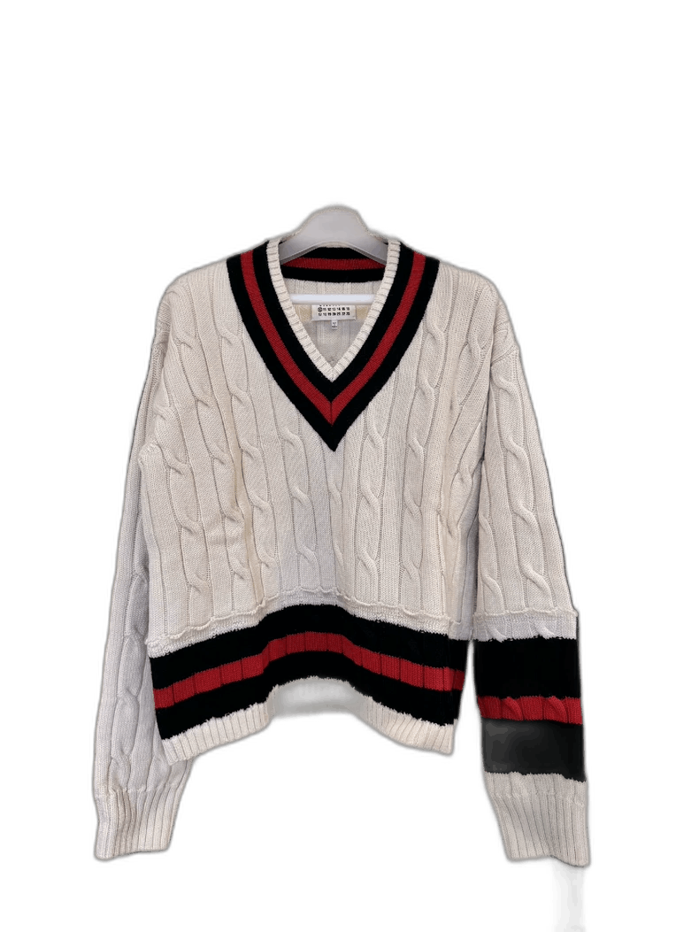 Maison Margiela maison margiela white V-neck oversized sweater Size US S / EU 44-46 / 1 - 1 Thumbnail