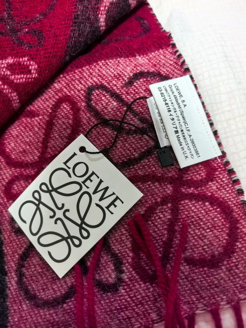 Loewe LOEWE Winter wine red patchwork scarf Size ONE SIZE - 3 Thumbnail