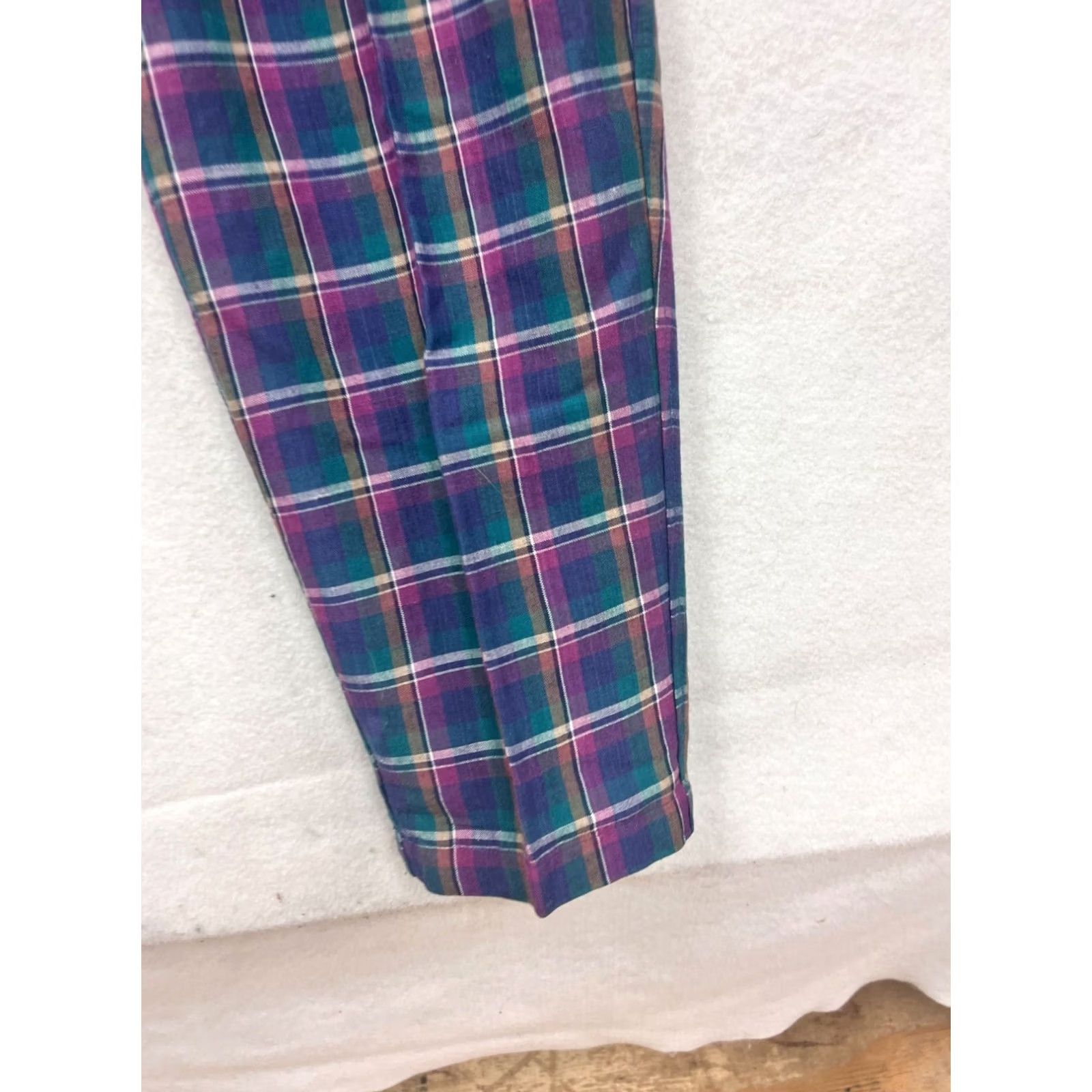 Vintage VINTAGE Paris Sport Club Plaid High-Waisted Pants Womens 10 Purple Ramie Rayon Belt Size 32" / US 10 / IT 46 - 4 Thumbnail