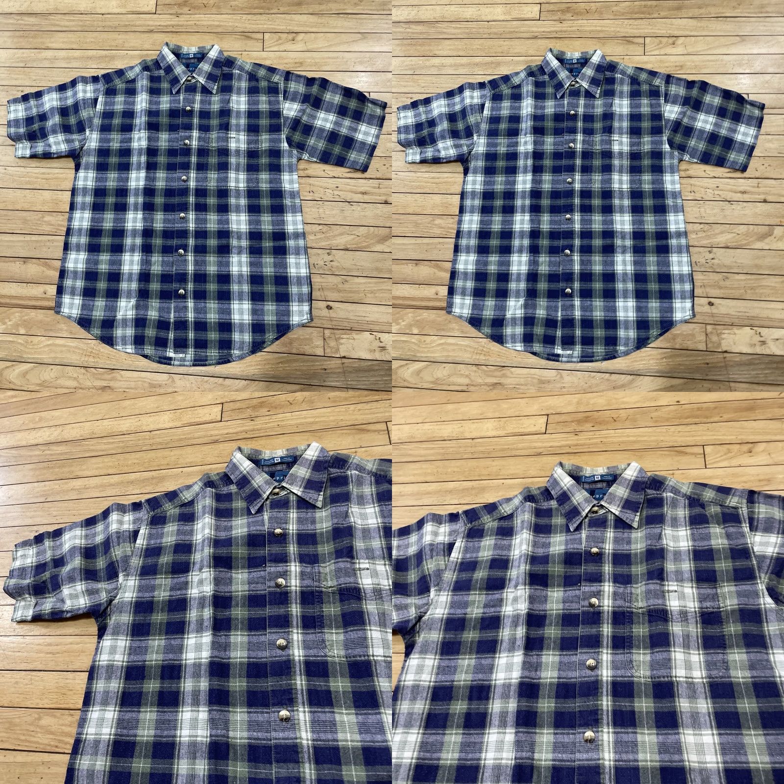 Vintage BLUEPRINT Shirt Men M Button-Up 44" Plaid Linen Cotton Vintage Blue Green Retro Short Sleeve Vintage Mens Size US M / EU 48-50 / 2 - 9 Thumbnail