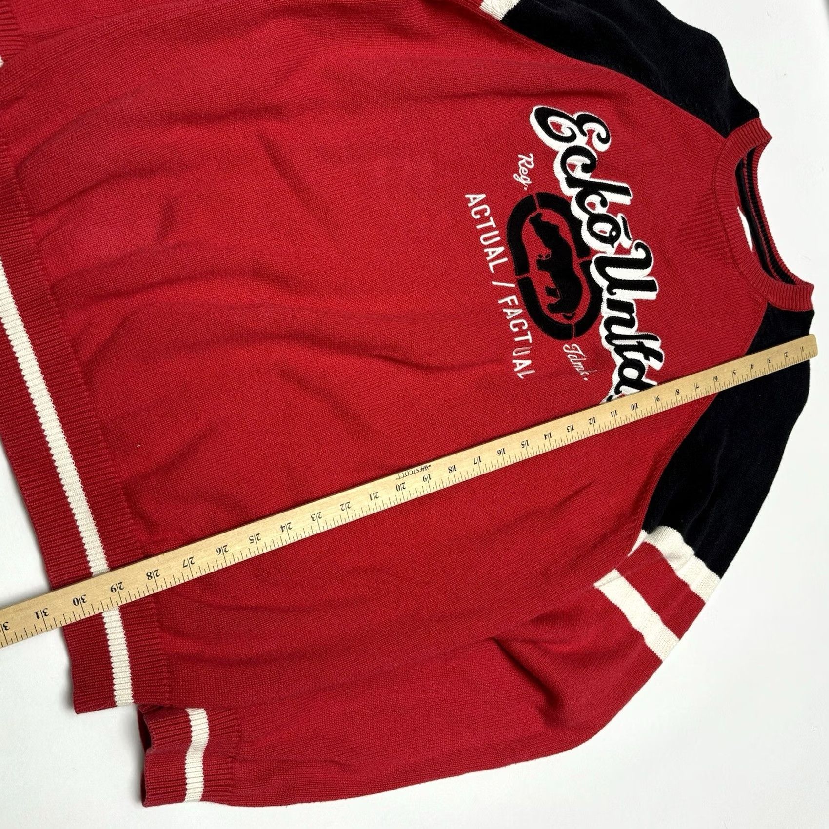 Ecko Unltd. Ecko UNLTD Sweater Mens XL Red Embroidered Patch Striped Crew Neck Pullover Hip Hop 90s 00s Size US XL / EU 56 / 4 - 5 Thumbnail