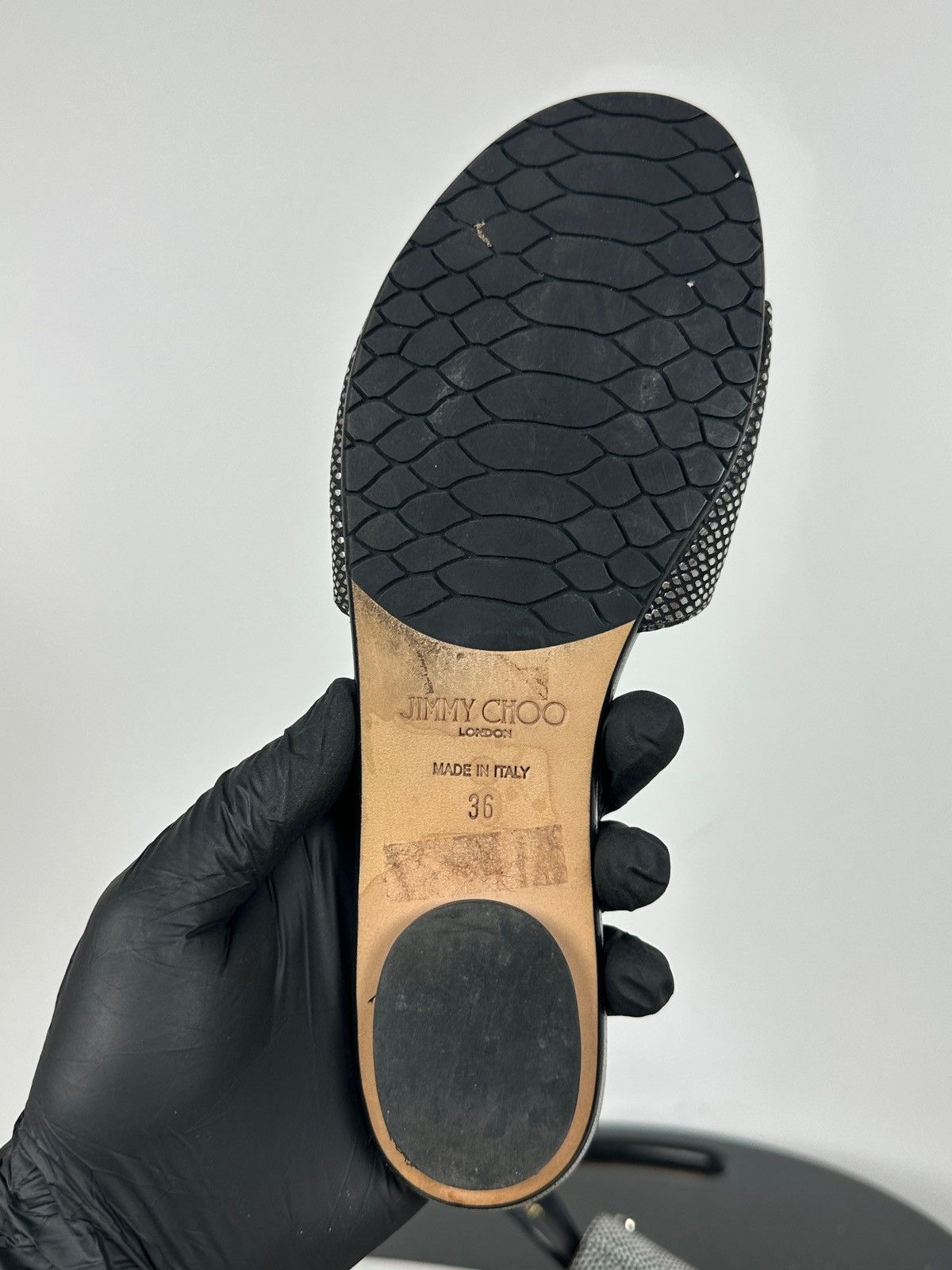 Jimmy Choo Jimmy Choo Metallic Black Snake Leather Slides Sandals Size US 6 / IT 36 - 15 Thumbnail