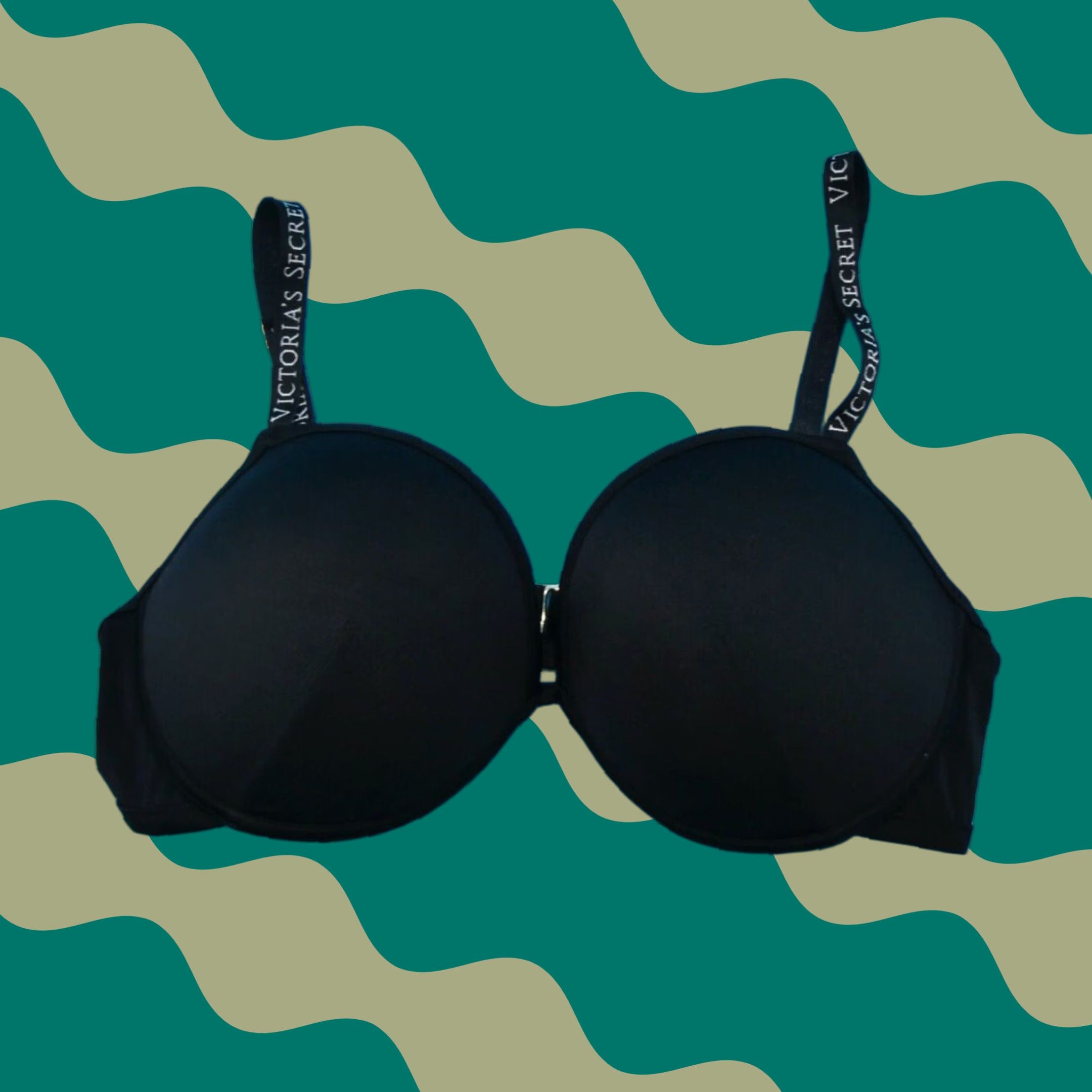 Victoria's Secret Bikini Top 38D Black Essential Logo Strap Push Up Full Coverage Underwired Wide Strap