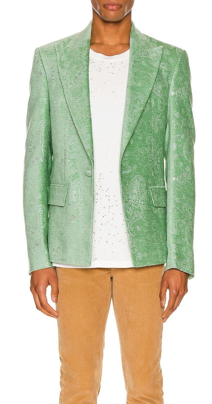 Amiri AMIRI PALE LIME VELVET JACQUARD PAISLEY LUREX TUXEDO JACKET Size 50R - 10 Thumbnail