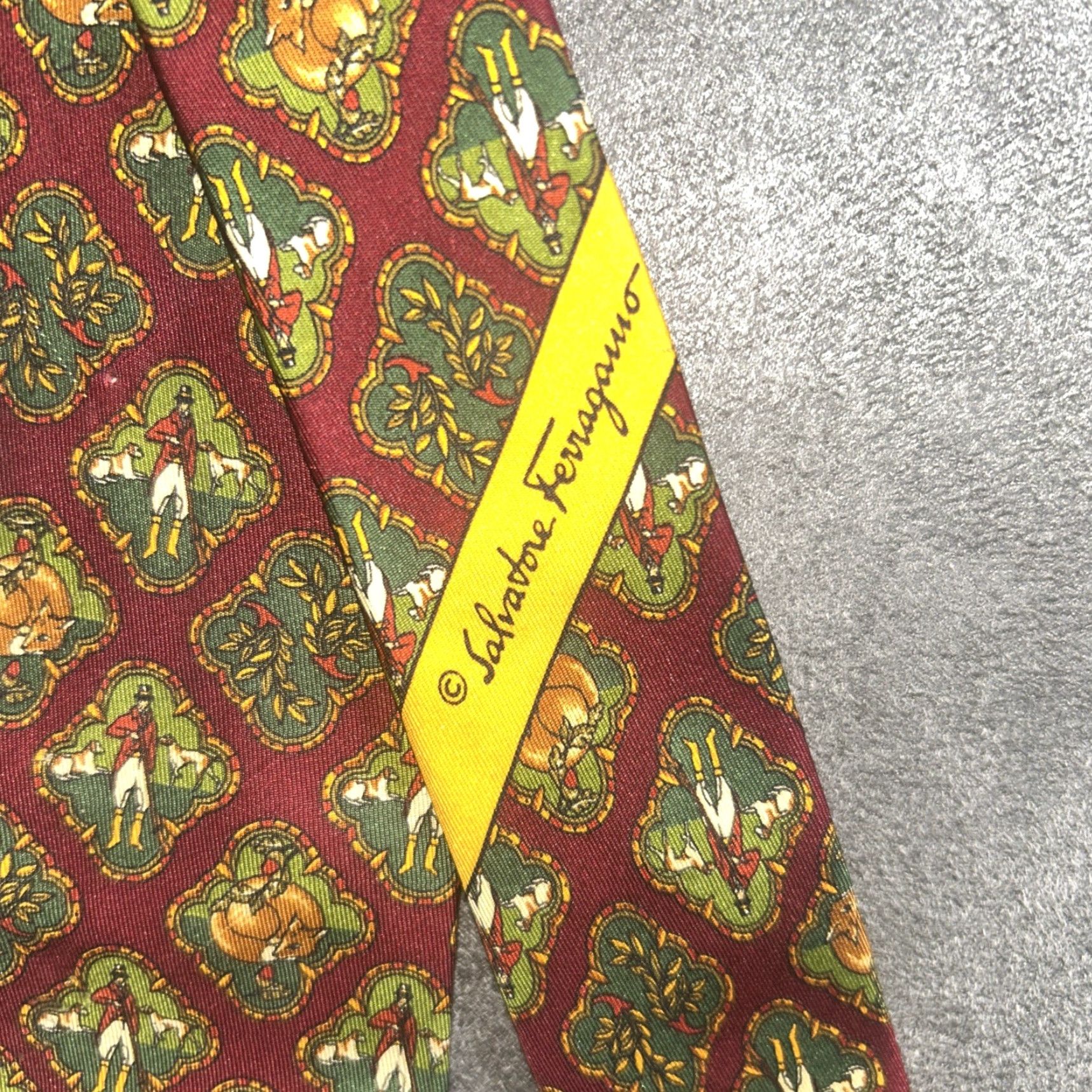 Salvatore Ferragamo Salvatore Ferragamo Silk Tie Red Geometric Pattern Dog Hunting Fox Logo Men's Tie Size ONE SIZE - 2 Thumbnail