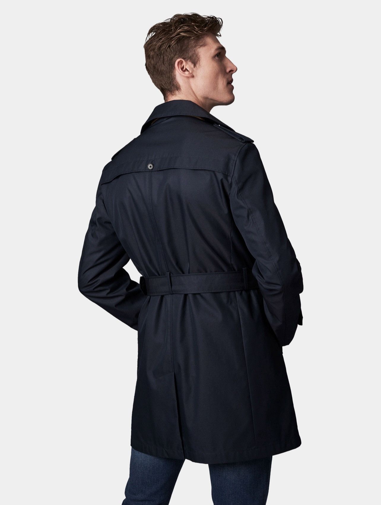Designer GUTTERIDGE Trench cotton cloak blue double-breasted Size US XL / EU 56 / 4 - 4 Thumbnail