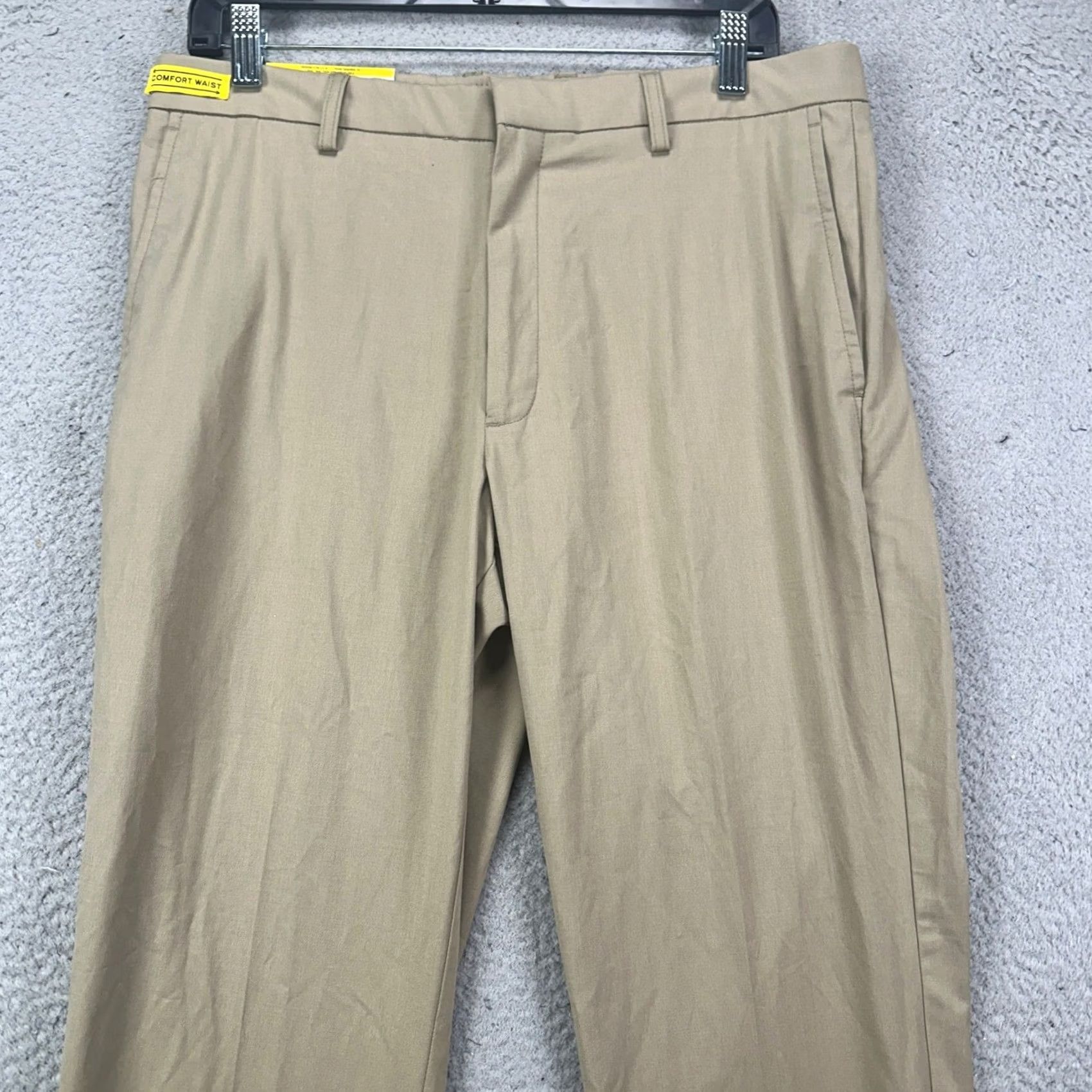 Liz Claiborne Claiborne Mens Pants Slim Fit Straight Comfort Waist Stretch Dress Tan 32X30 Size US 32 / EU 48 - 4 Thumbnail