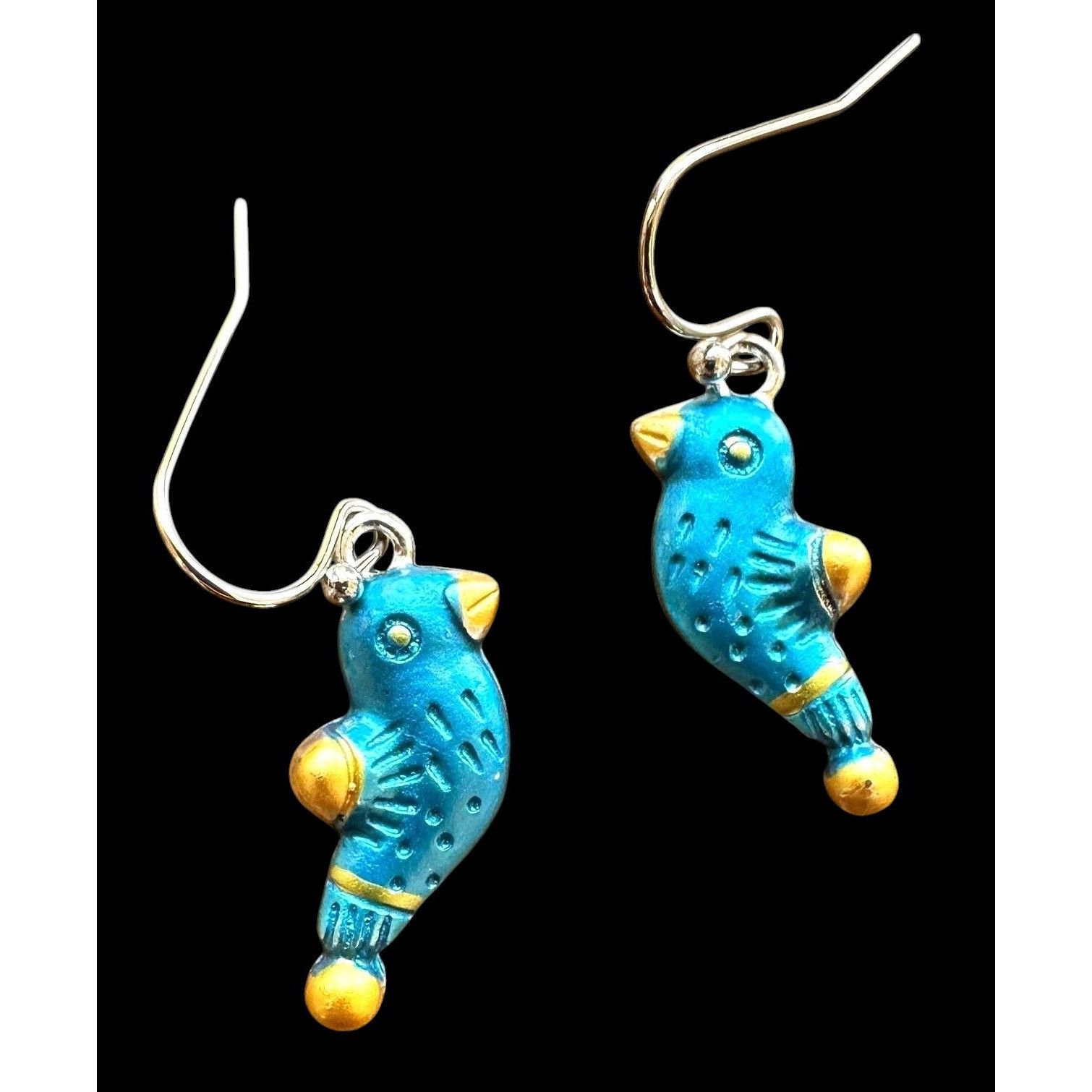 Handmade Bluebird Earrings New Painted Metal Dangle Hooks Bird Watche Size ONE SIZE - 1 Thumbnail