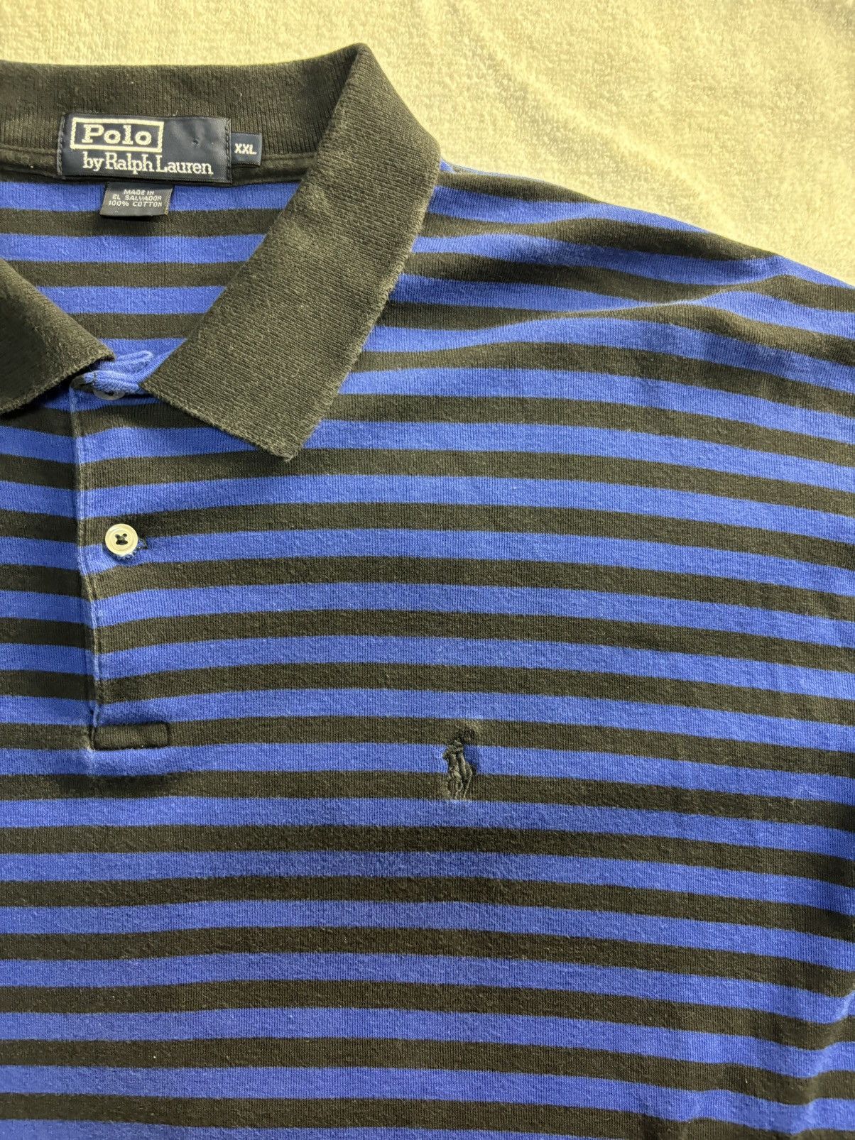 Polo Ralph Lauren Polo Ralph Lauren Blue/Black Striped Polo Size US XXL / EU 58 / 5 - 2 Thumbnail