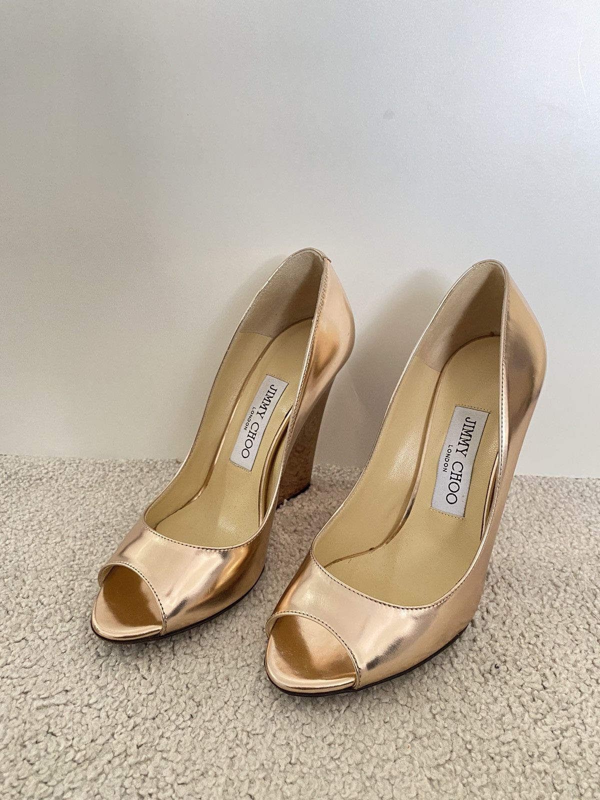 image of Jimmy Choo Champagne Glitter Fabric Heel Shoes in Champagne Pink, Women's (Size 6)