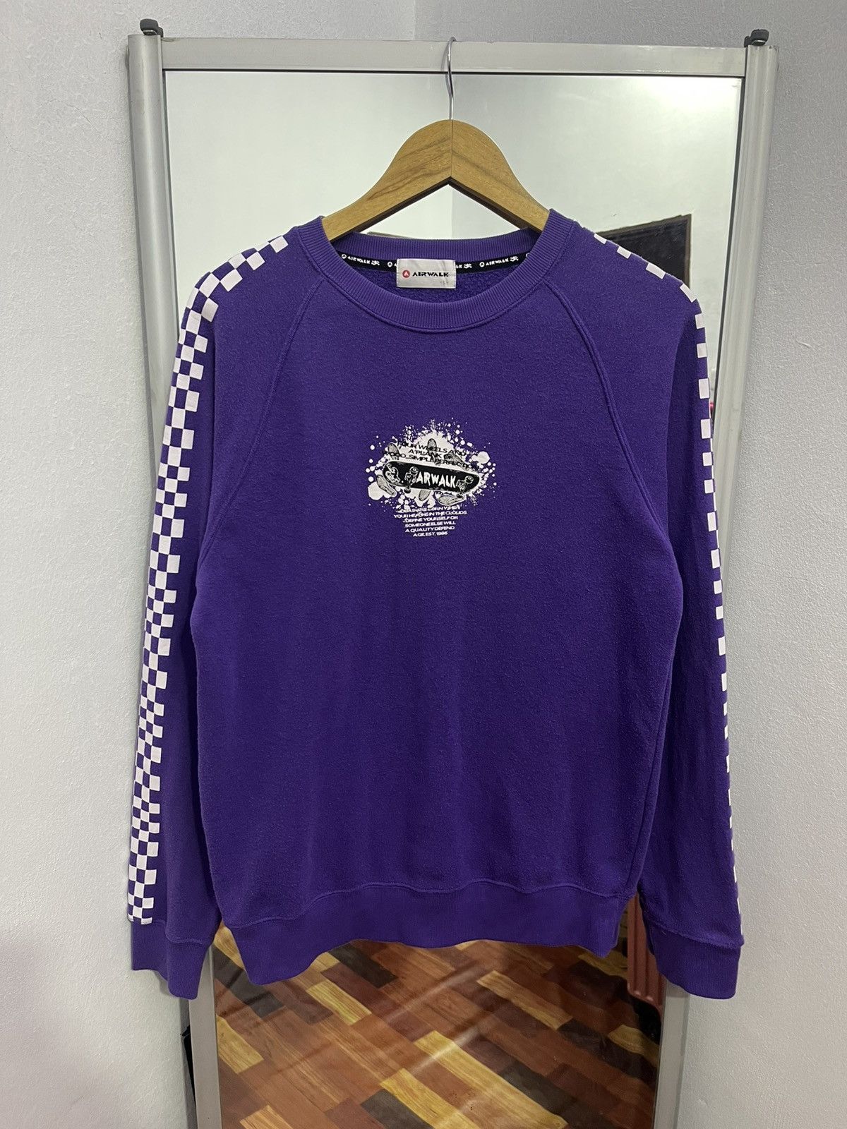 Airwalk Airwalk Checker Sleeve Crewneck Purple Skate Y2K M Size US M / EU 48-50 / 2 - 2 Thumbnail