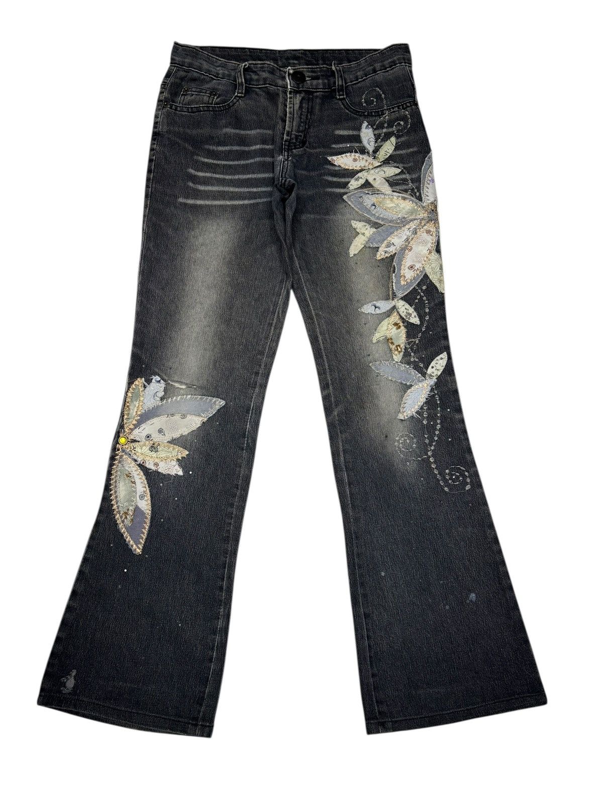 If Six Was Nine ARTISAN FLORAL EMBROIDERED FLARE JEANS Size 28" / US 6 / IT 42 - 1 Thumbnail