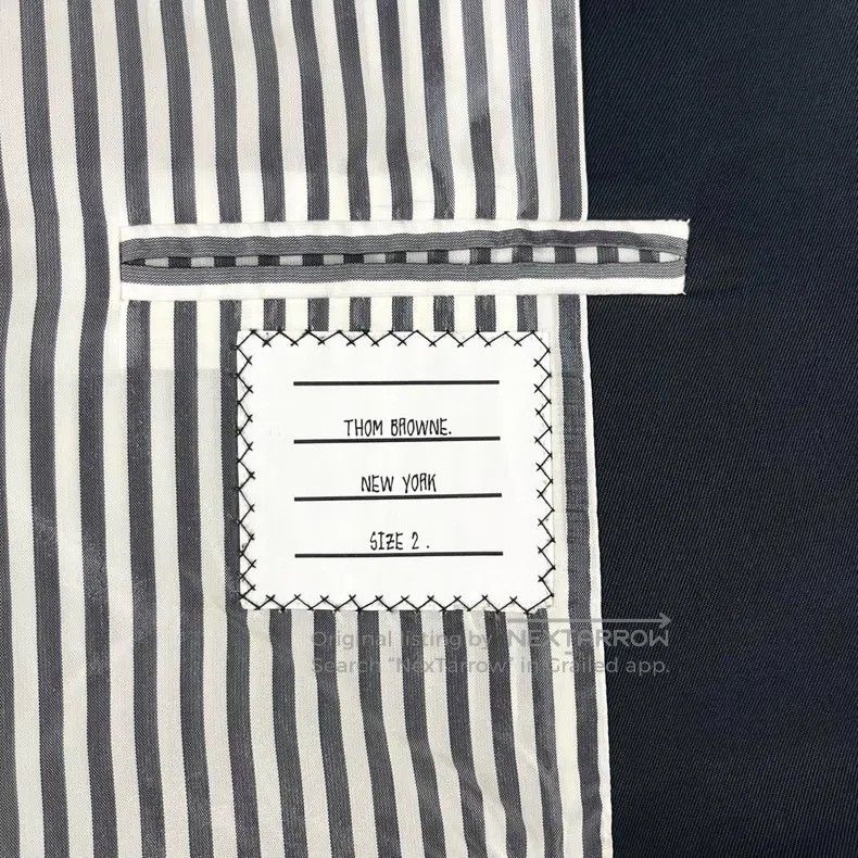 Thom Browne Thom Browne Navy blue leather sleeve baseball jacket Size US M / EU 48-50 / 2 - 4 Thumbnail