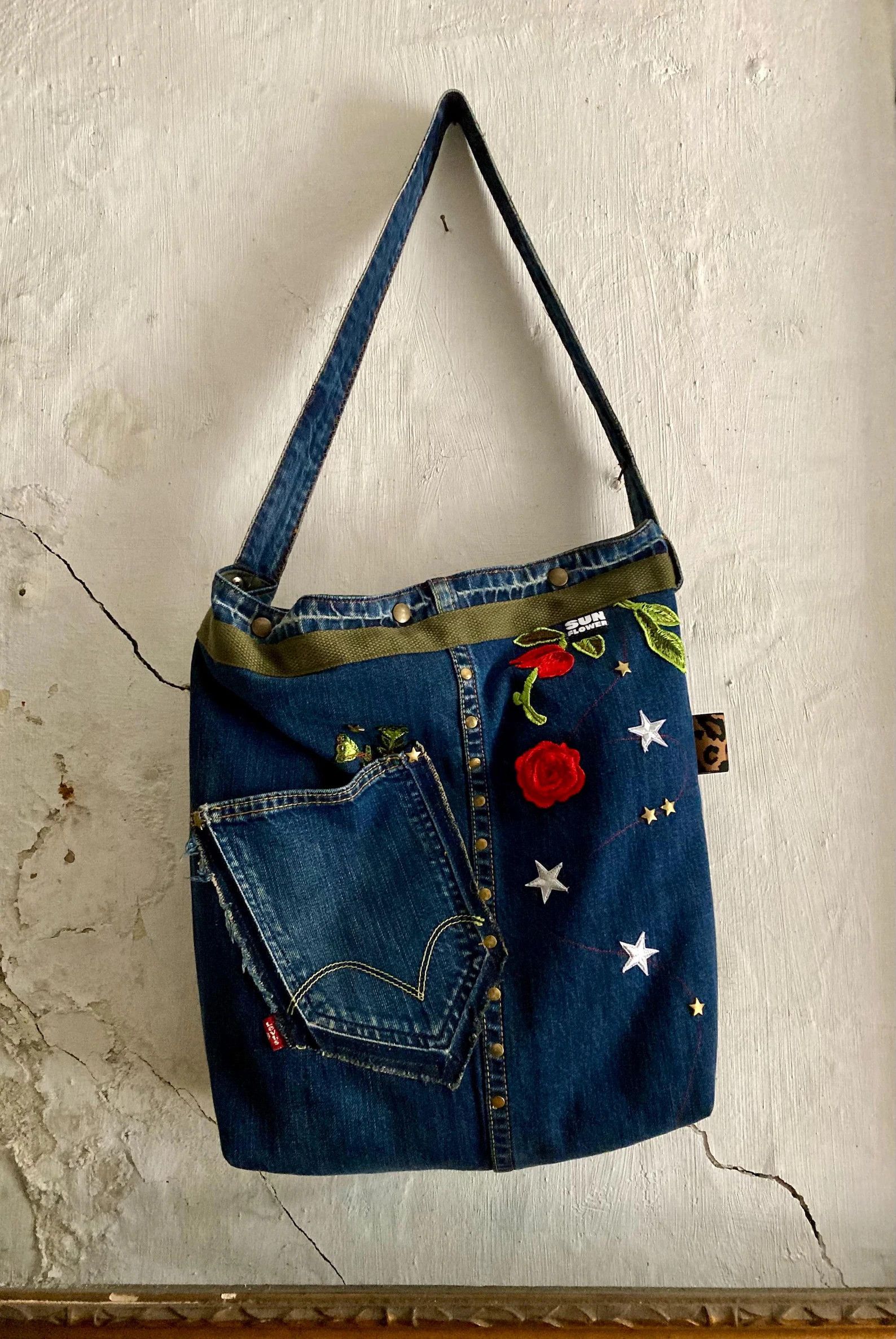 Sunflower upcycled Levis tote bag Size ONE SIZE - 6 Thumbnail