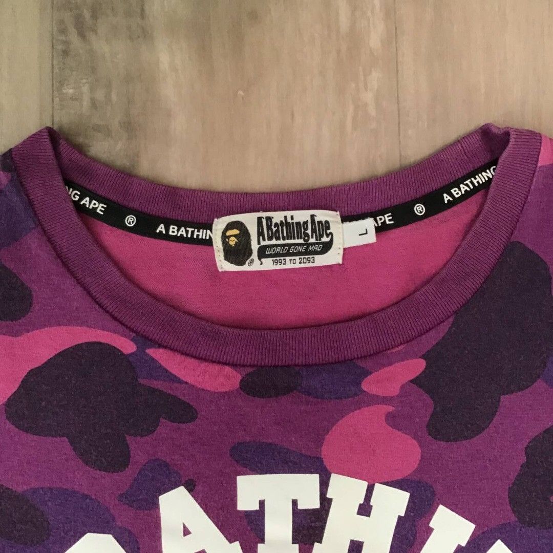 Bape BAPE Purple camo college logo T-shirt a bathing ape Size US L / EU 52-54 / 3 - 4 Thumbnail